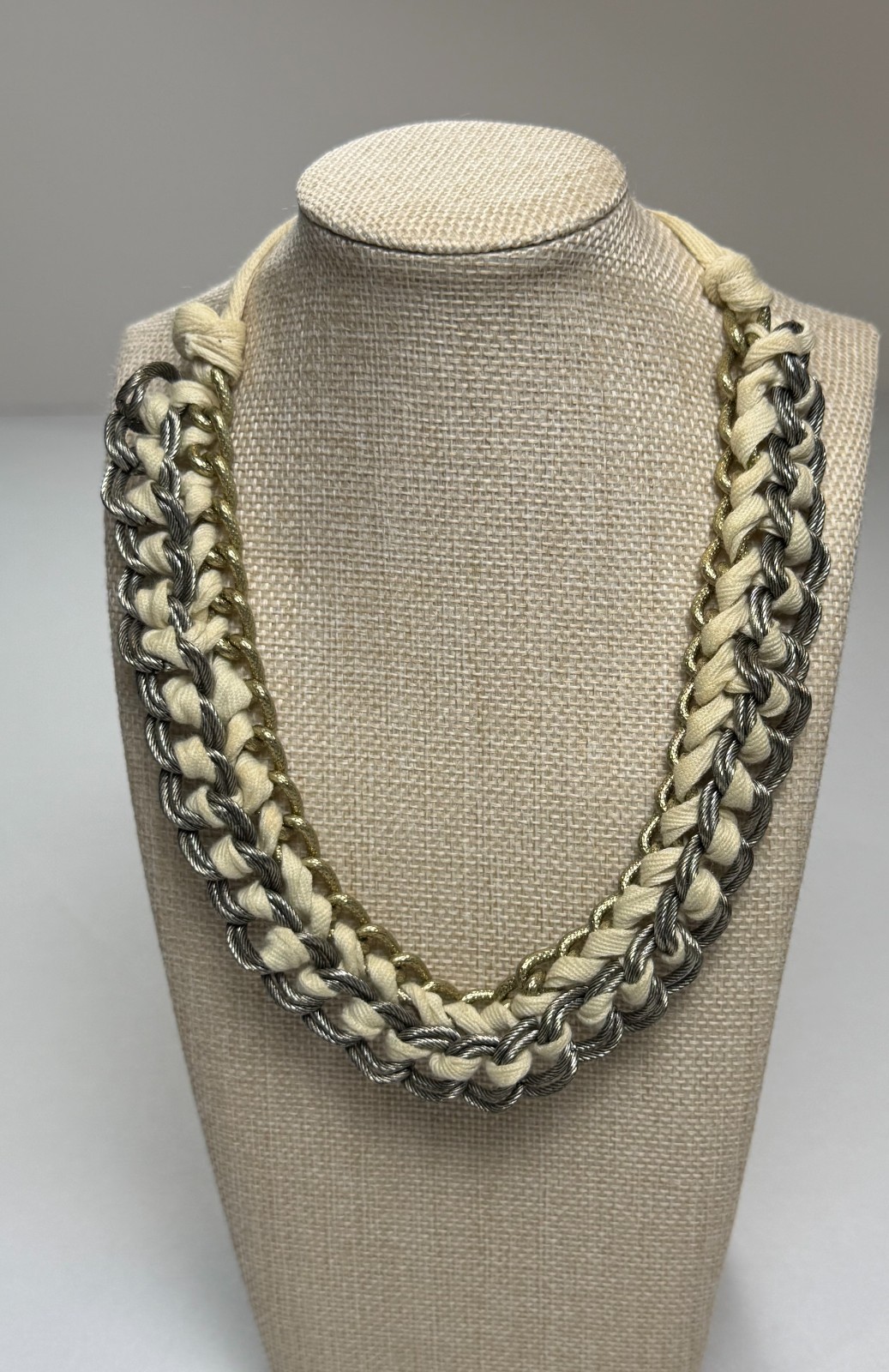 Antrhopologie Braided Statement Necklace Silver Cable Chain Gold Chain Cream