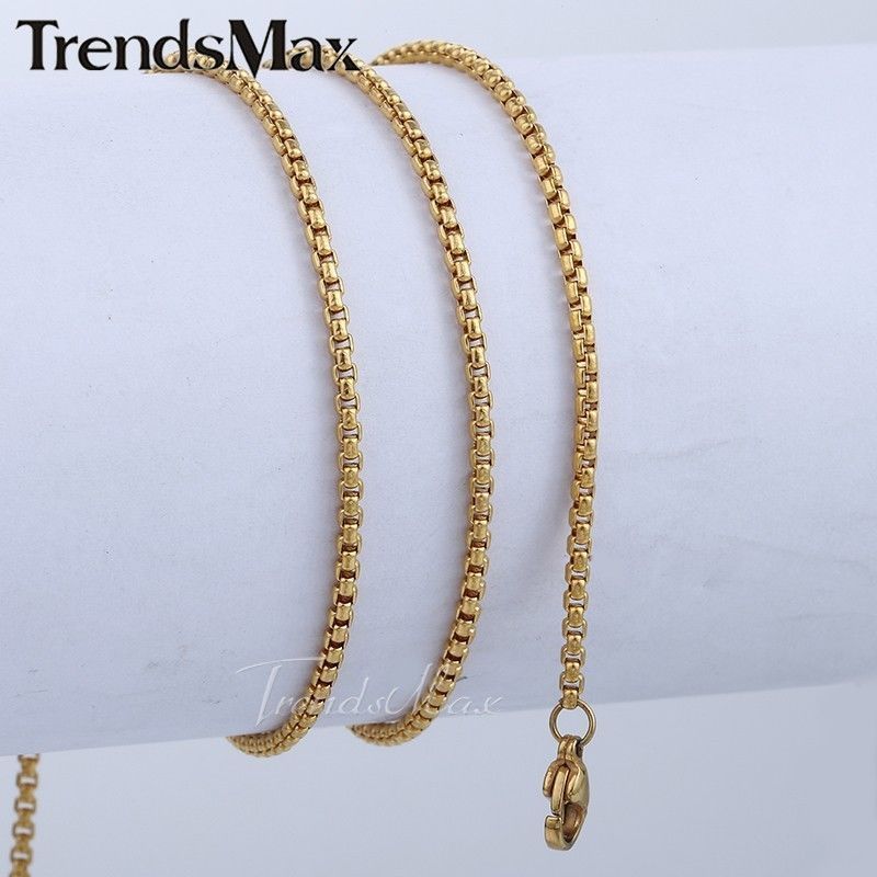 1/2Pcs 2mm Thin Box Link Gold Plated Stainless Steel Chain Necklace for Pendant