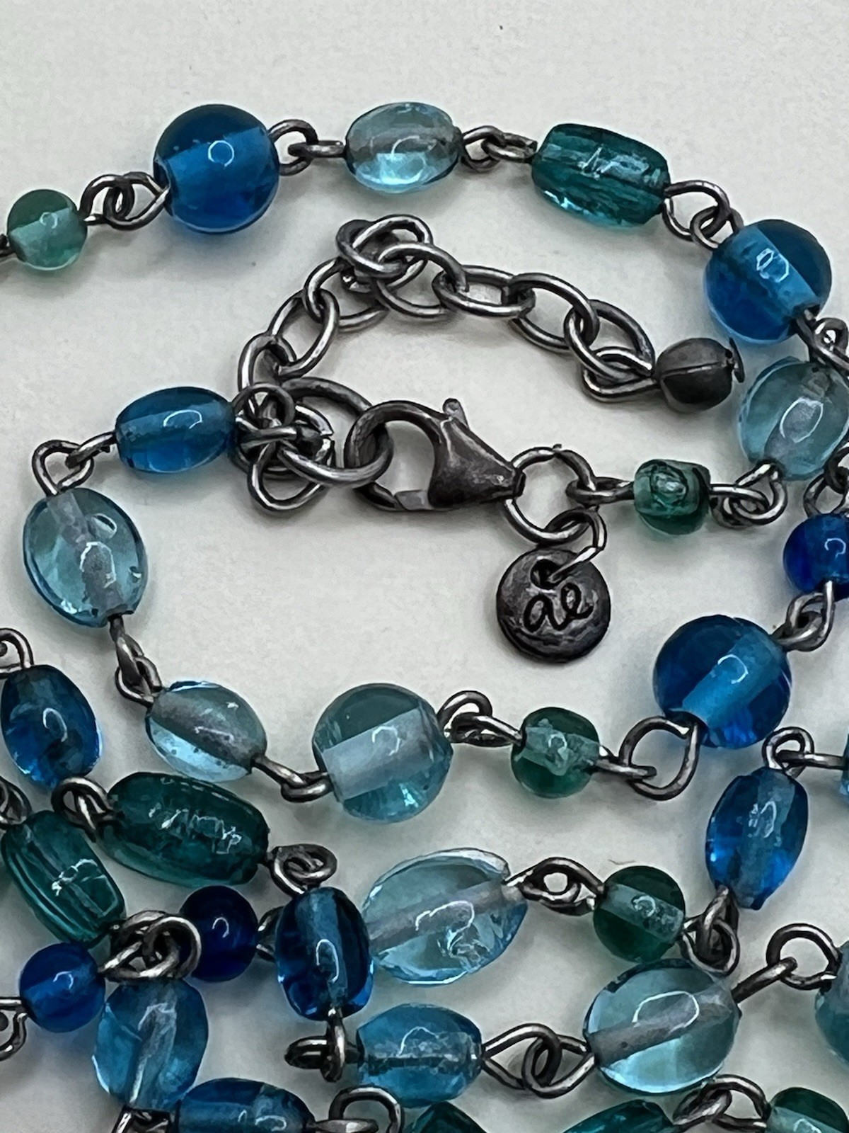 AEO American Eagle Outfitters 925 S.S. Long Necklace Shades Of Blue & Green