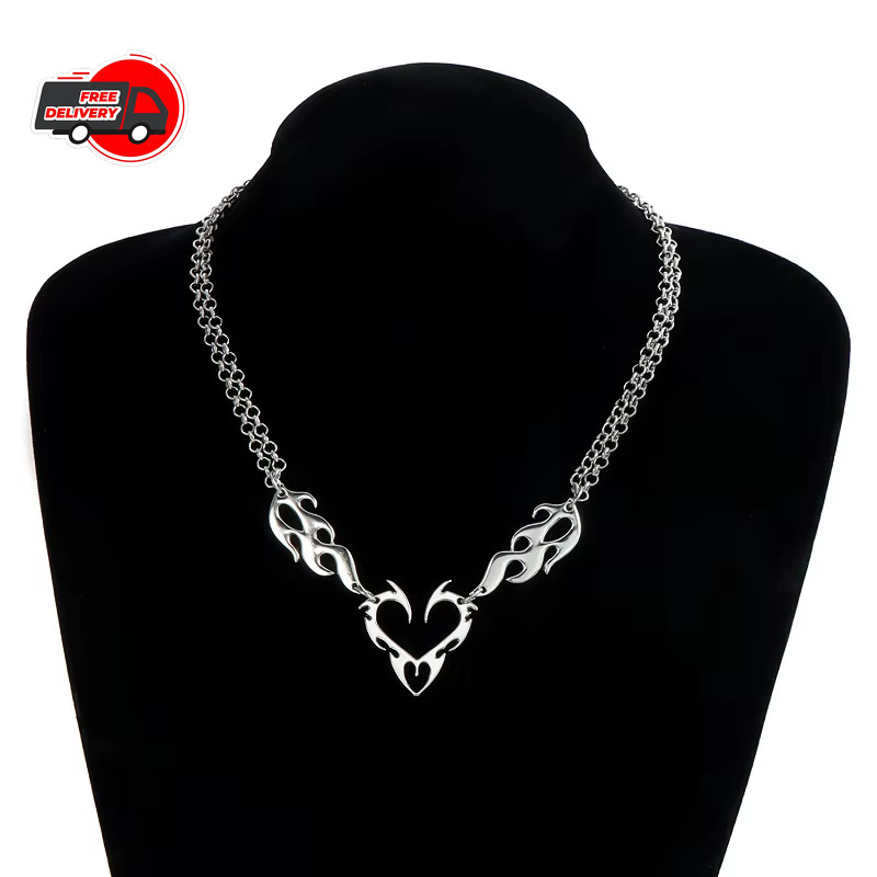 Stainless Steel Silver Color Thorn Heart Choker Necklace For Woman Man Punk Hip