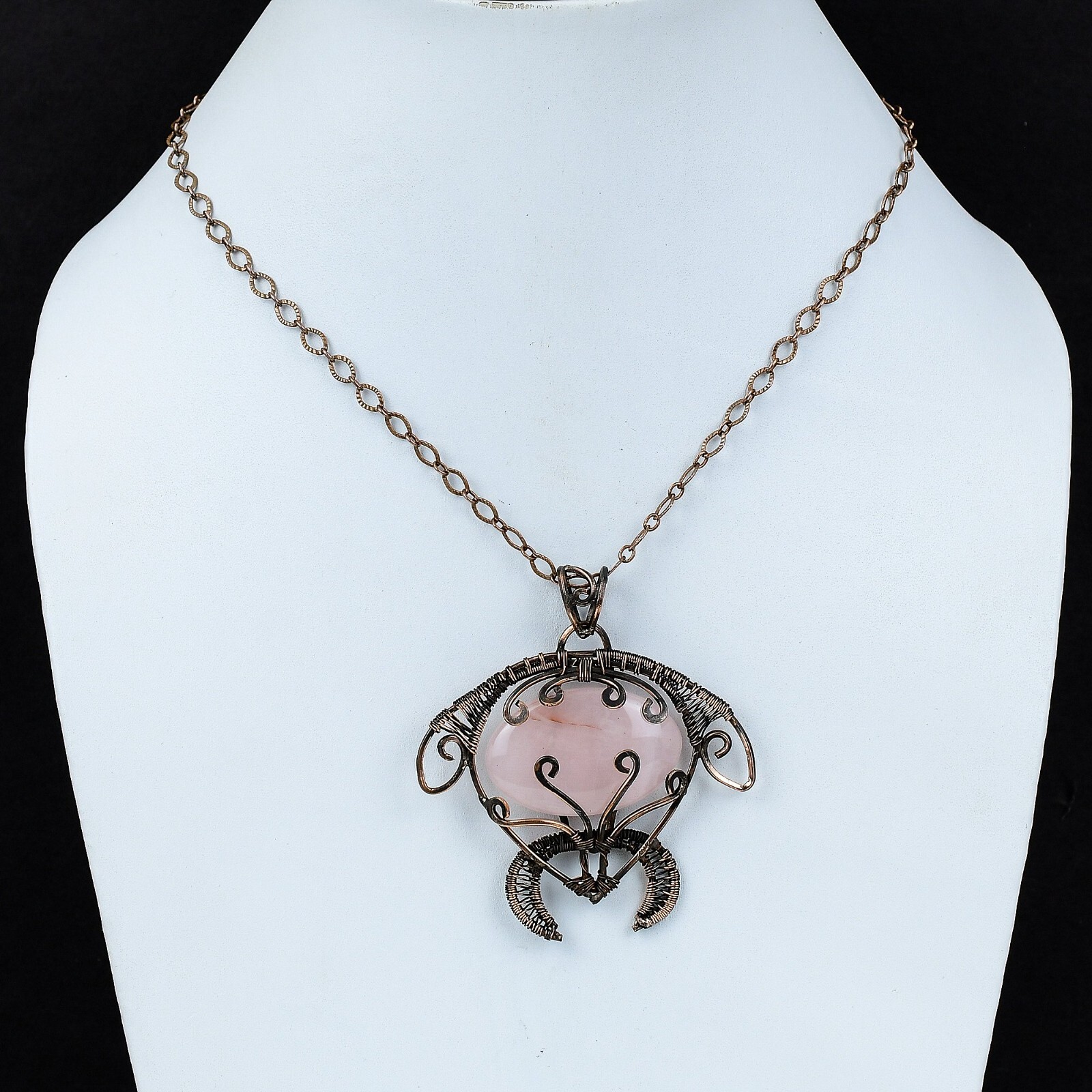 Rose Quartz Wire Wrapped Tortoise Pendant Handcrafted Copper Holiday 2.68″