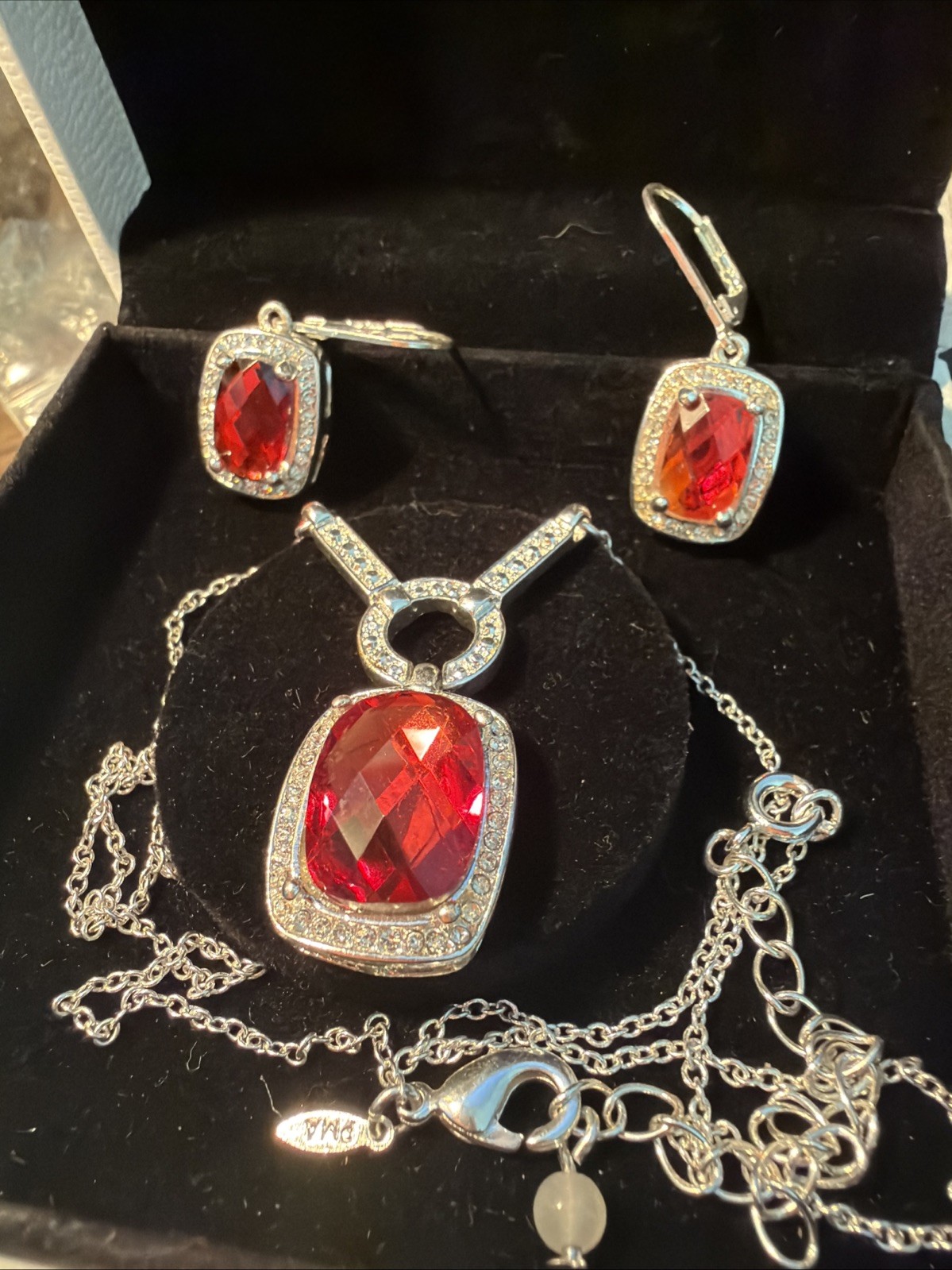 Avon Necklace Signed 2012 Monaco Nights PMA Padparadscha-ish & Clear 16 B97