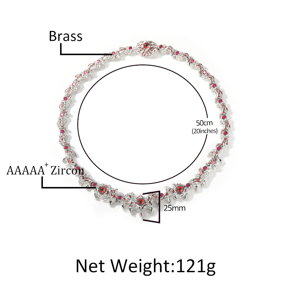 18″ Red Eyes Spikes Iced CZ Out Chain Choker Silver Necklace For Men Hip Hop