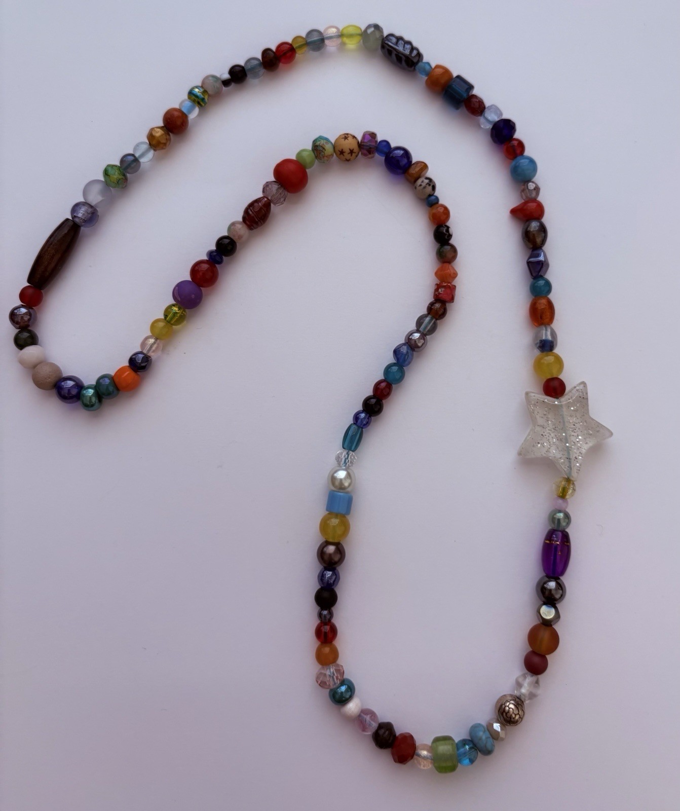 Multi Colored Beaded Stone/ Wood/ Glass Resin Star Necklace