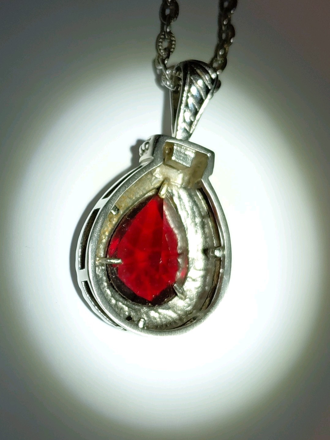 Teardrop Red Crystal Pendant Necklace, Silver-Tone Metal Prong Setting