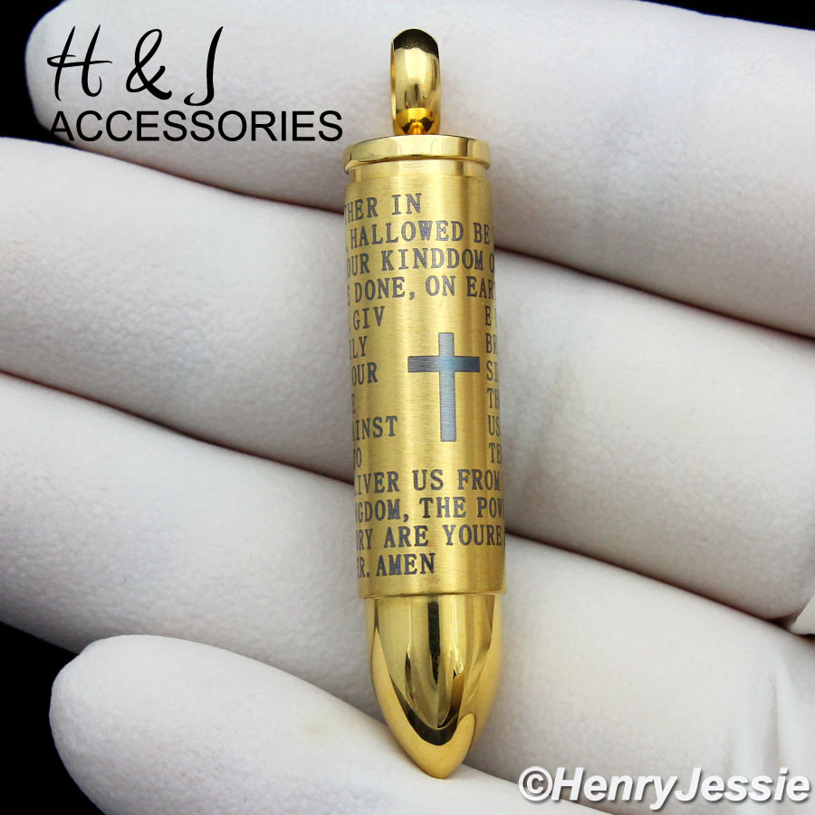 18-36″Stainless Steel 3mm Gold Plated Box Chain Bible Verse Bullet Pendant*G99