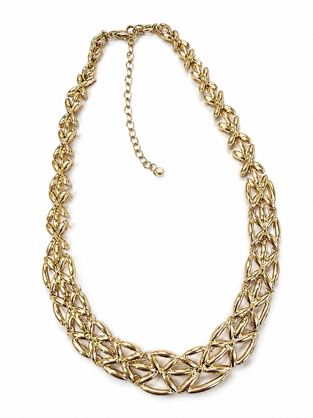Gold Tone Byzantine Chain Statement Necklace, Adjustable w/ Extension Chain