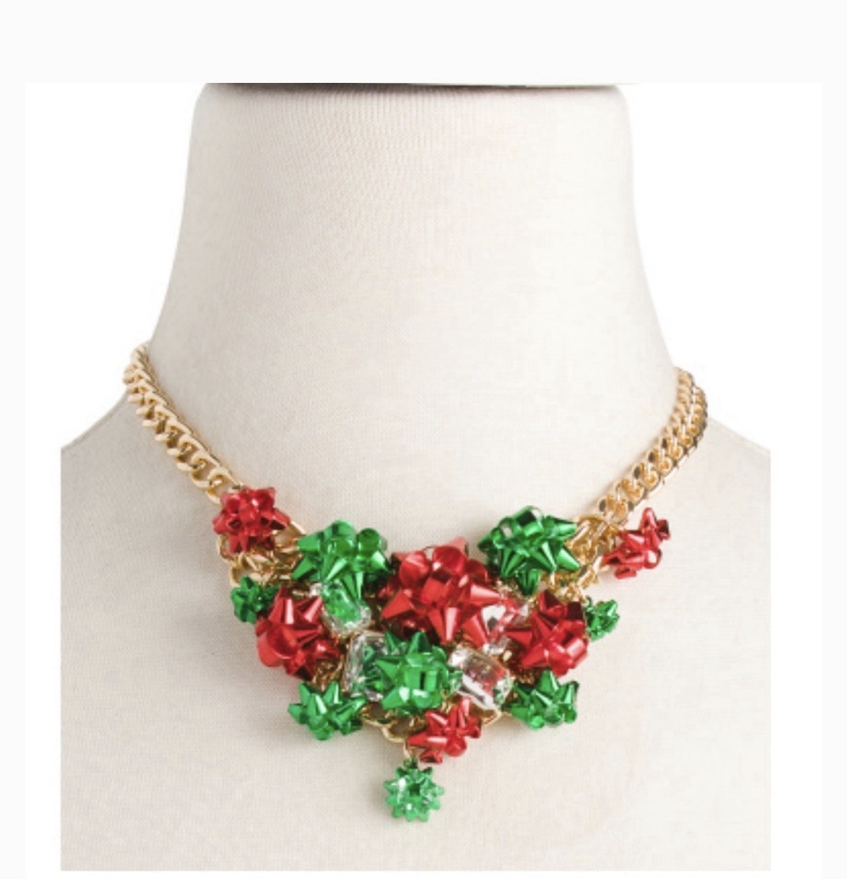 Betsey Johnson Christmas Necklace Gift Bow Crystal Holiday Dazzle Bib Statement