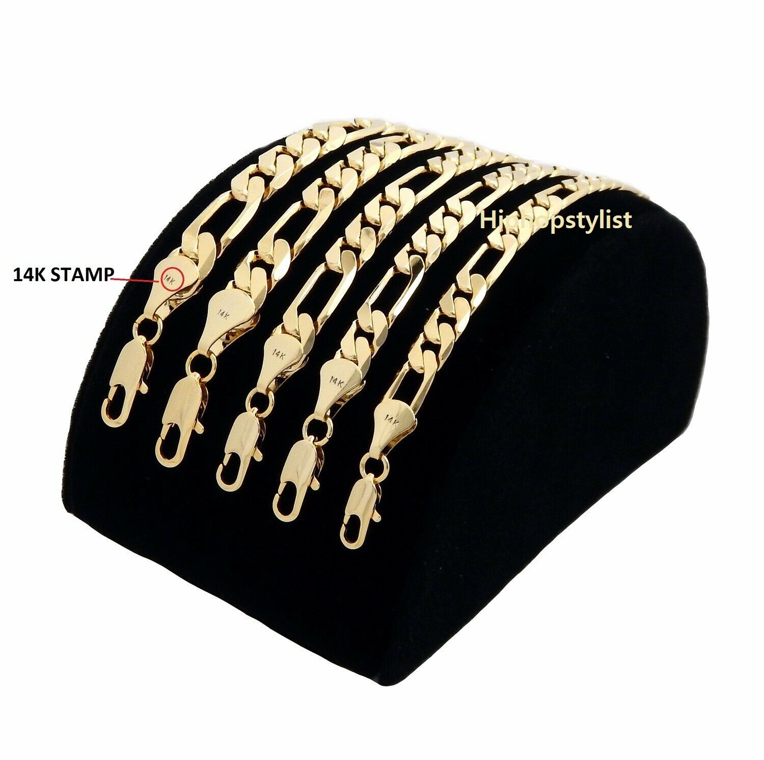 14k Italian Figaro Link Chain Necklace 3mm to 10mm Gold Plated 16″ 18″ 20″ 24 30