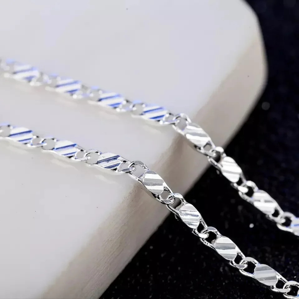 18K Gold 925 Silver Side Chain Necklace 2MM 16/18/20/22/24/26/28/30 Inch