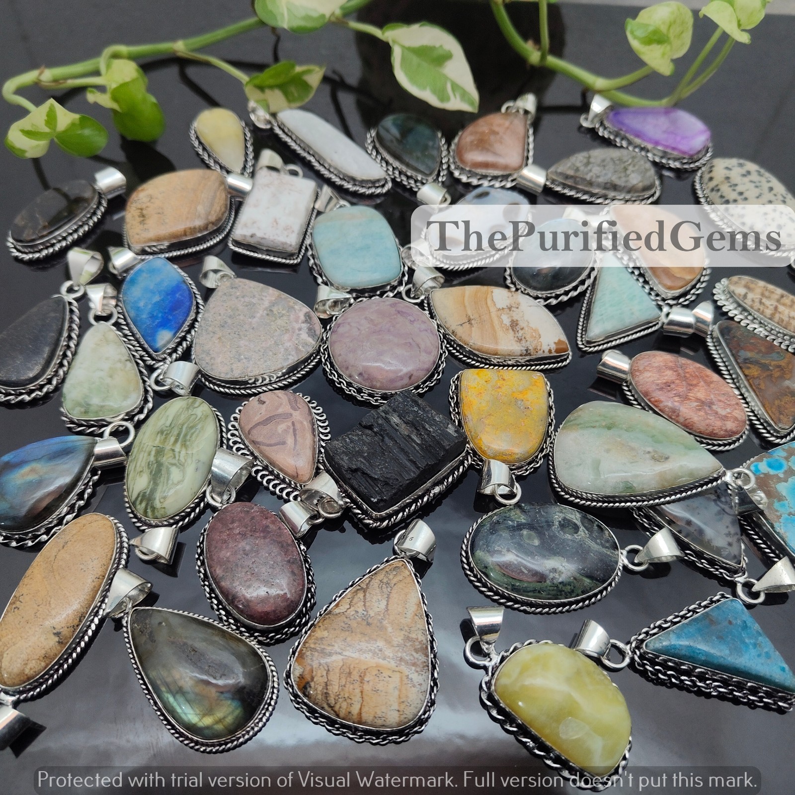 50 Pcs Labradorite & Mix Gemstone Pendant 925 Silver Plated, Handmade Pendant~