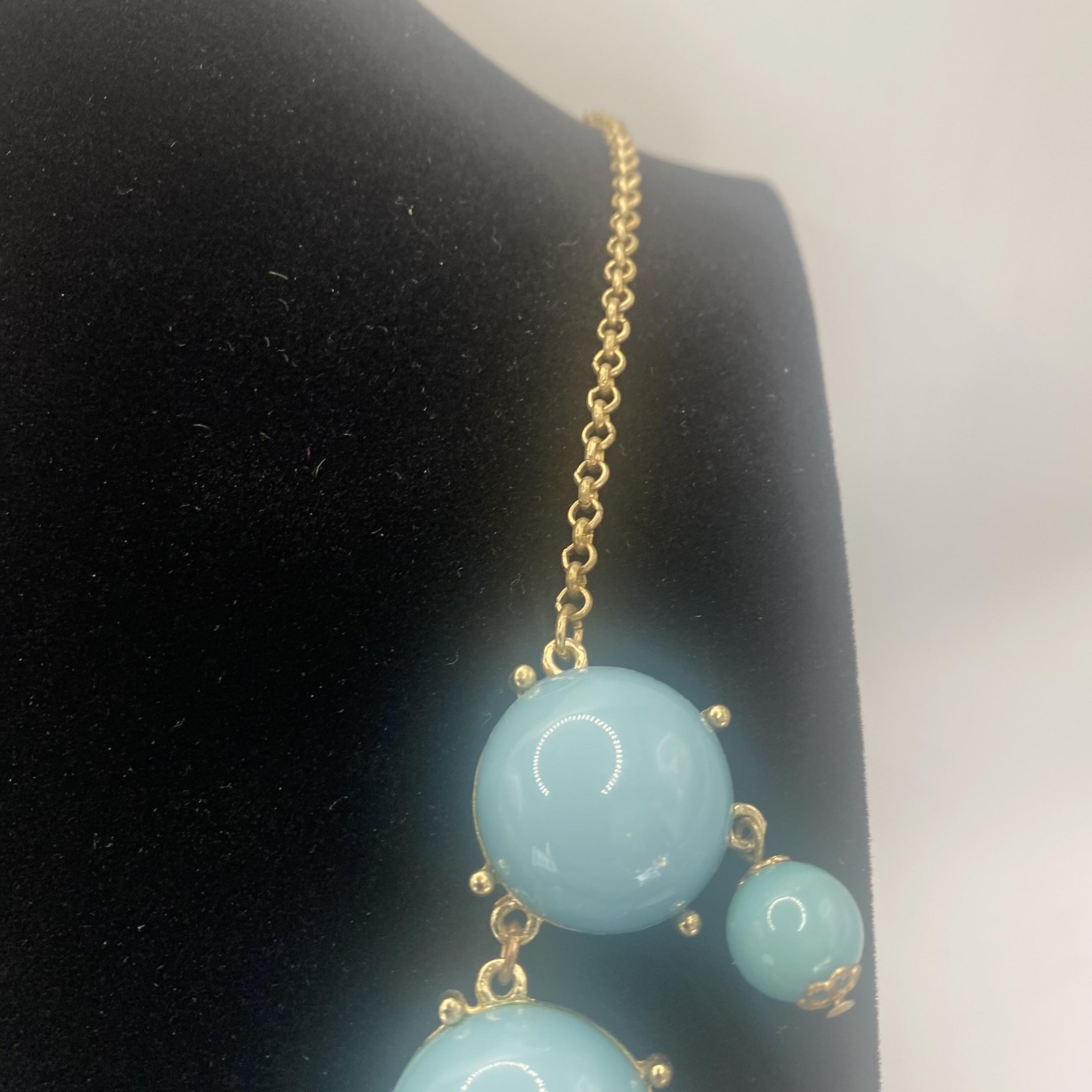 Blue Beaded Bib Statement Necklace Gold Tone Womens 28 In Fashion Jewelry