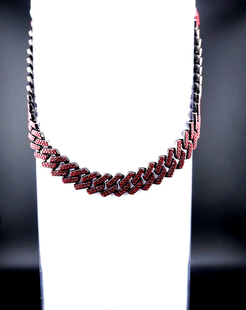 Neckless – Deep Red Cuban Bling 22″ CZ in 18mm Beautiful Great for Sport Fans!