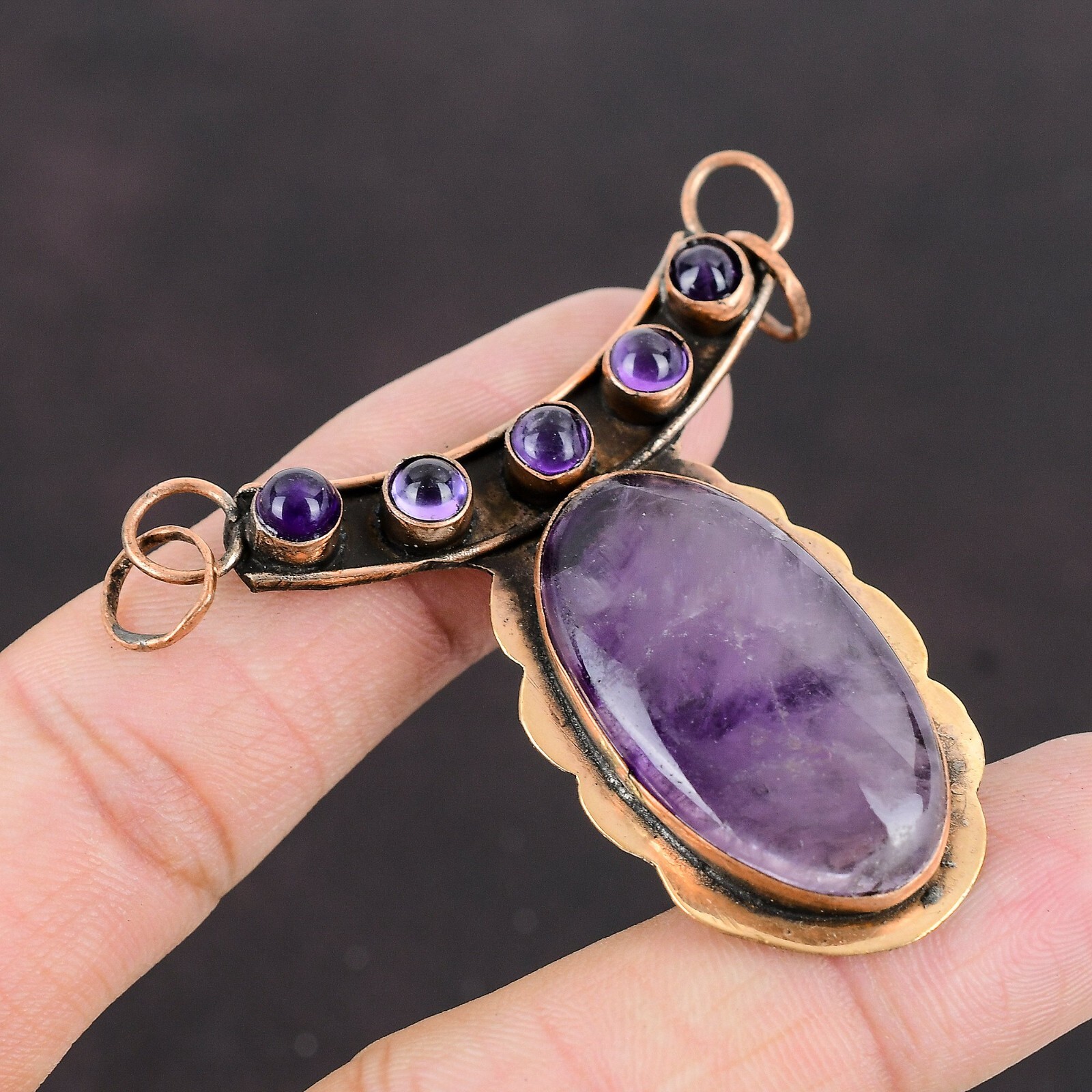 Memorial Day Sale Oval Star Amethyst Gemstone Copper Mother Boho Pendant Jewelry