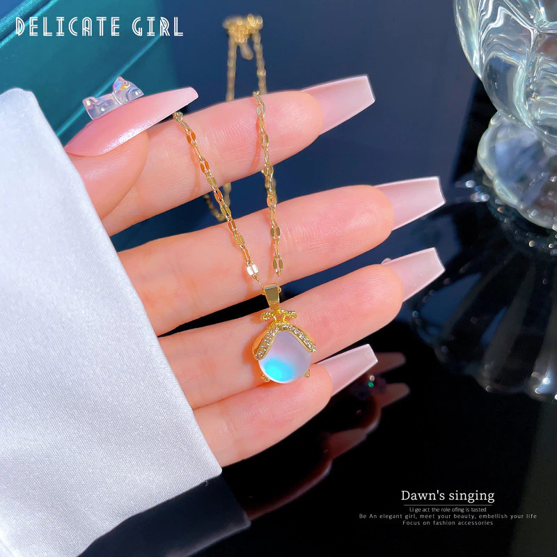 Fashion Jewelry Gold Clear Aurora Cubic Zircon Round Pendant Necklace 1-257