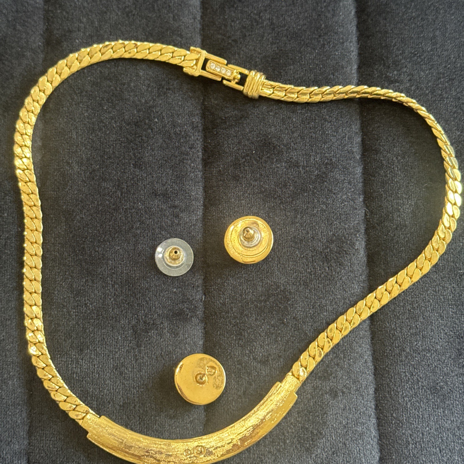 Vtg Swarovski FREE SHIP Signed SA Crystals Gold Tone Choker Necklace Earrings!!