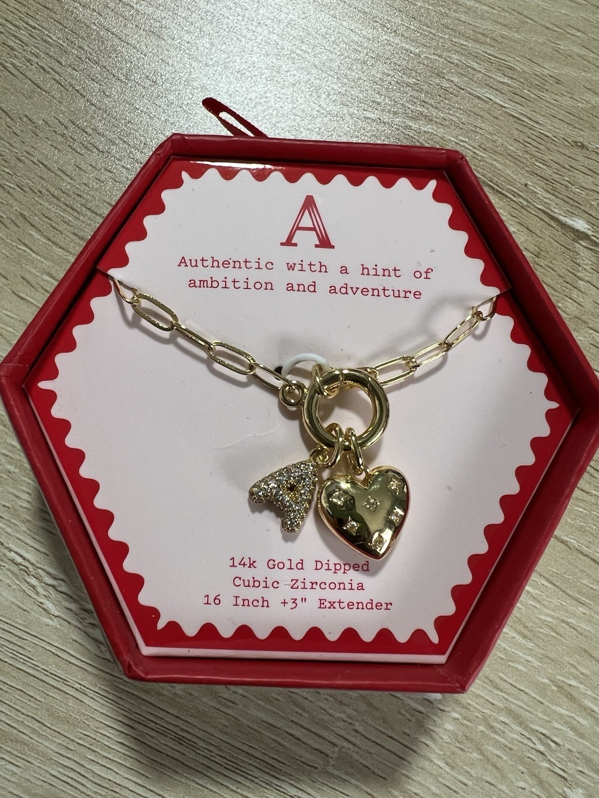 A New Day Monogram Necklace Letter A 14K Gold Dipped Cubic Zirconia 16 Inch +