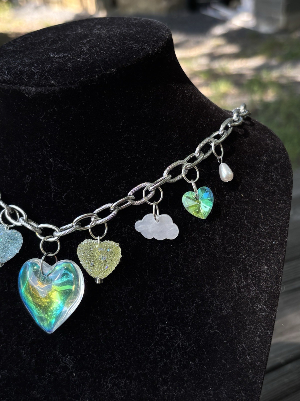 Handmade Green Heart Charm Necklace Stainless Steel Cottagecore Fairycore