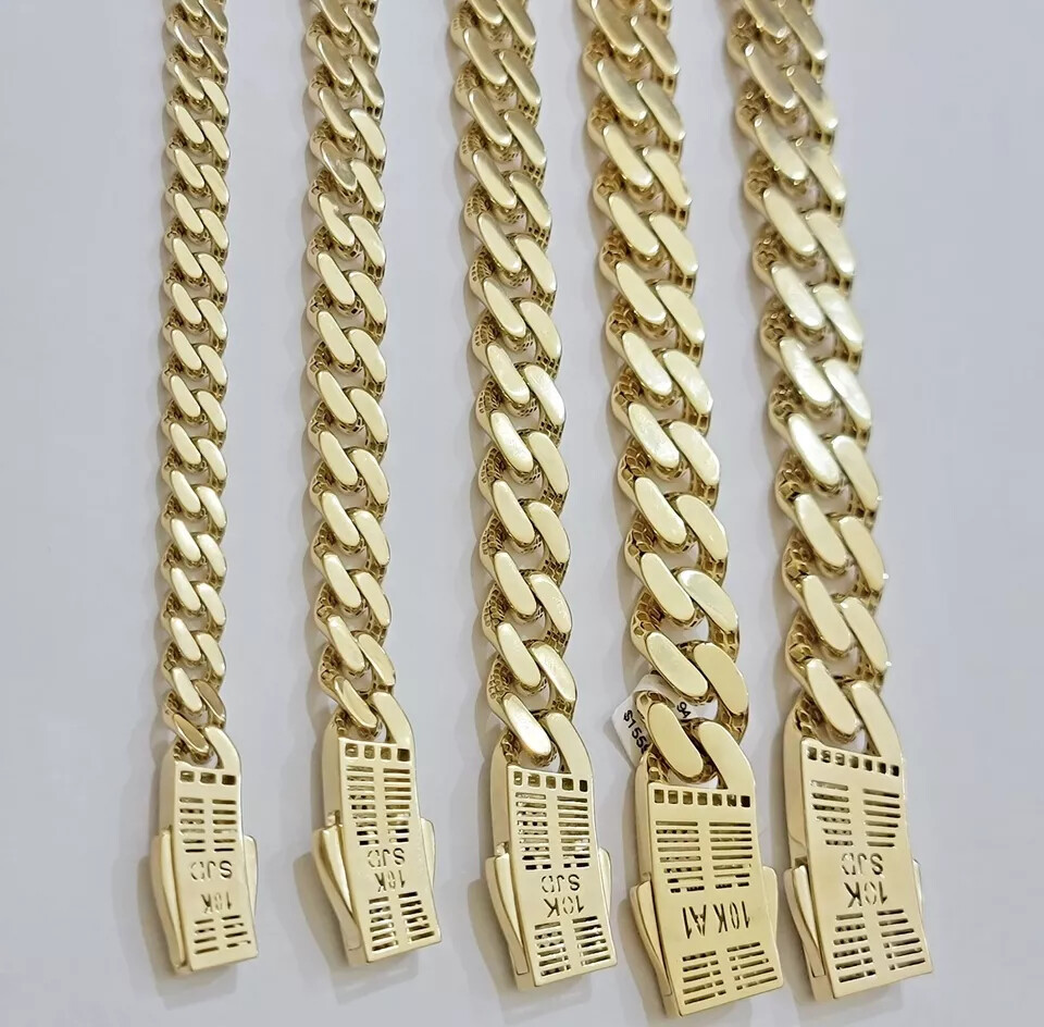 Real 10k Cuban Monaco Chain Necklace Gold Link Royal 7mm-15mm 20″-26″