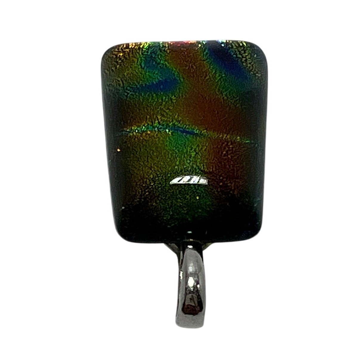ART GLASS Dichroic Pendant Necklace Rainbow Rectangular Handmade Multi Colored