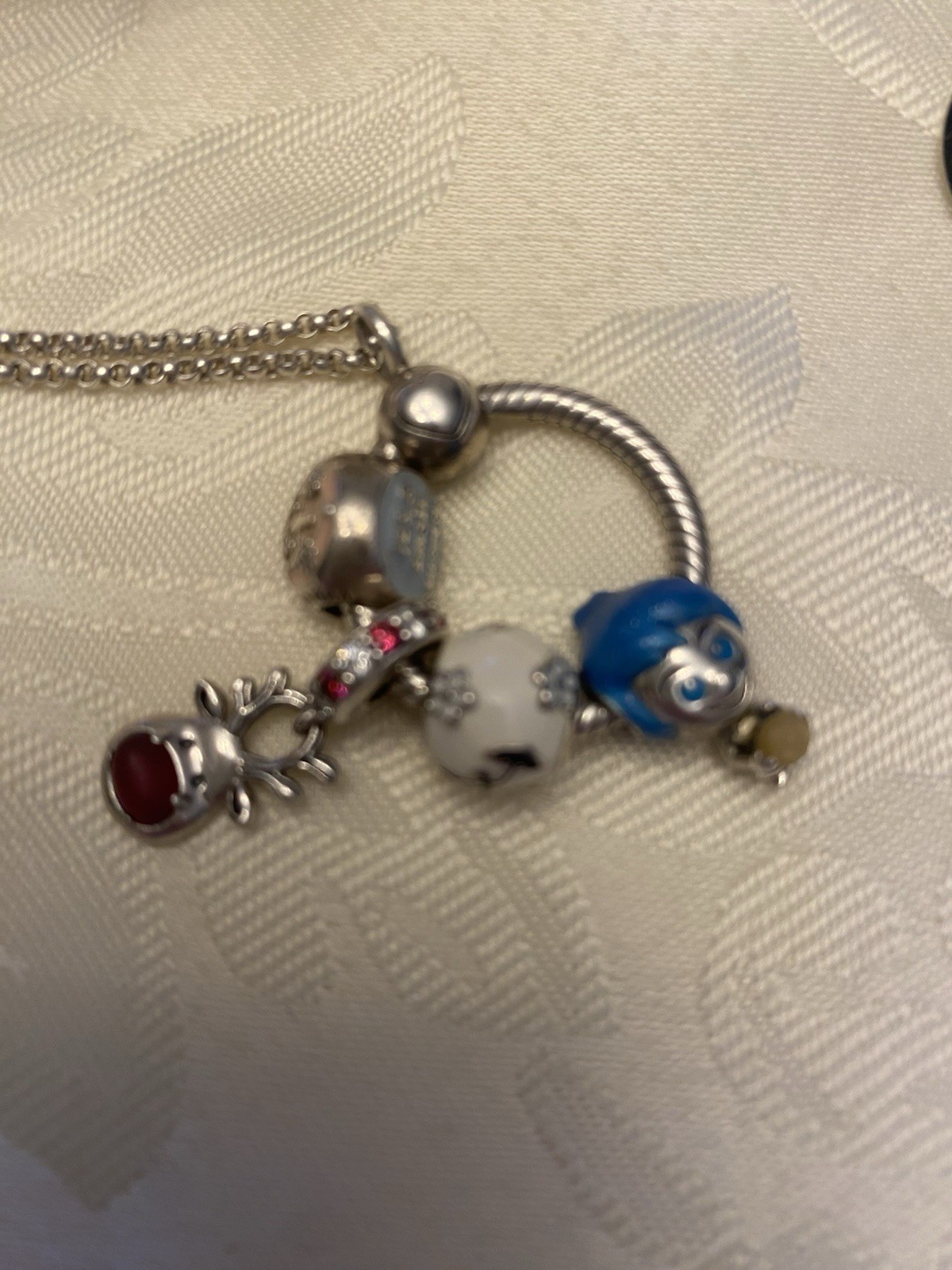 Pandora necklace & O Ring Pendant Holder, Disney Charms & Rudolph (all Pandora)