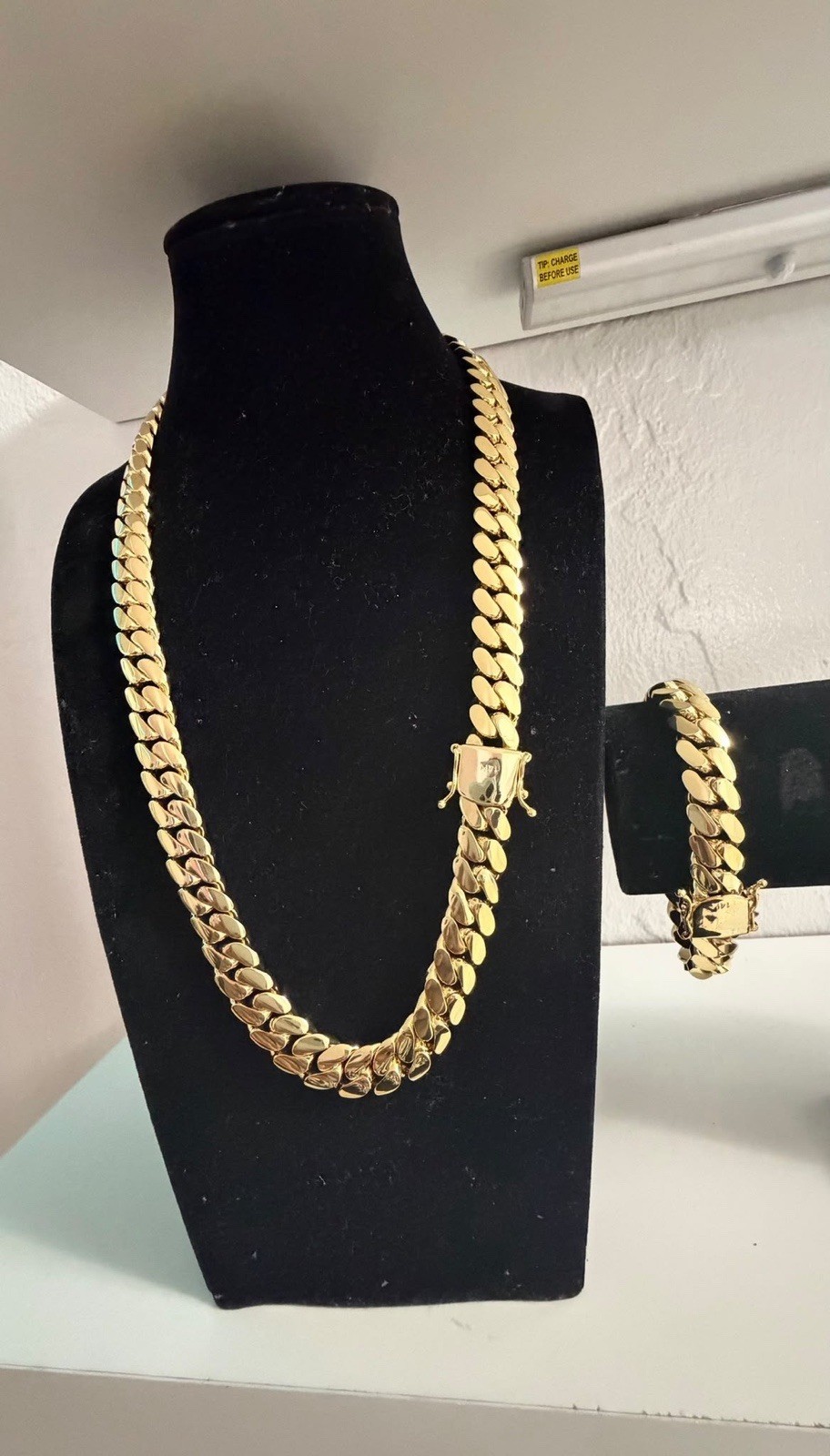Gold Tone Cuban Link Chain Necklace, Metal Box Clasp Closure gold lamined