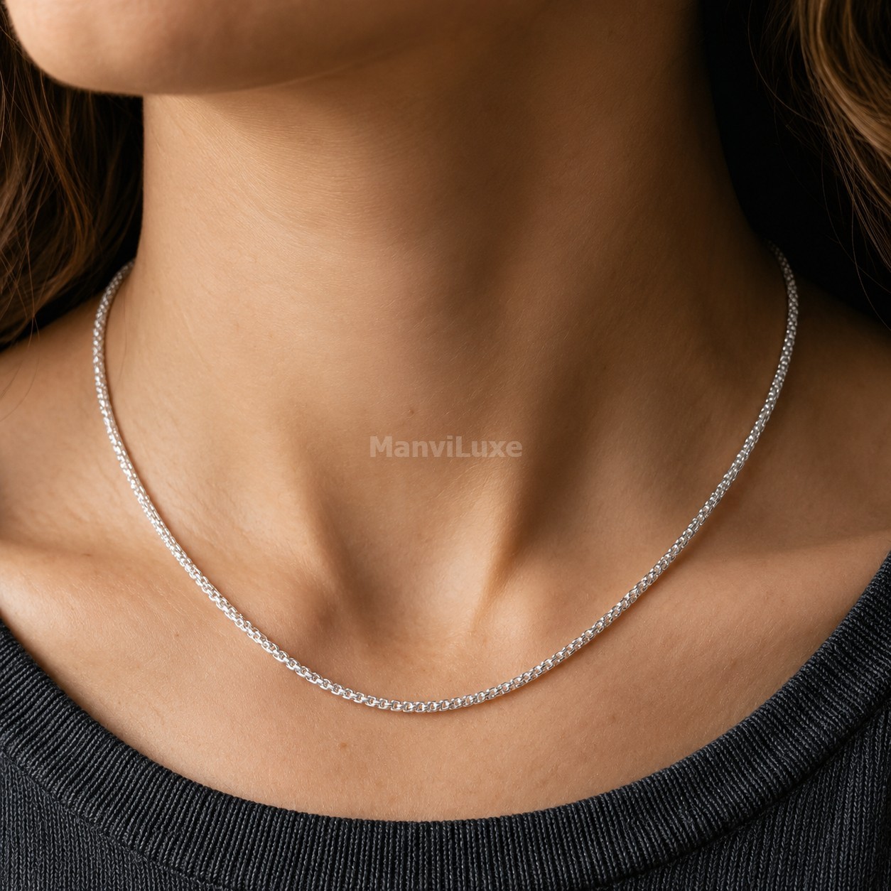 20″ Premium Silver Bonded Minimalist Woven Link Chain Necklace