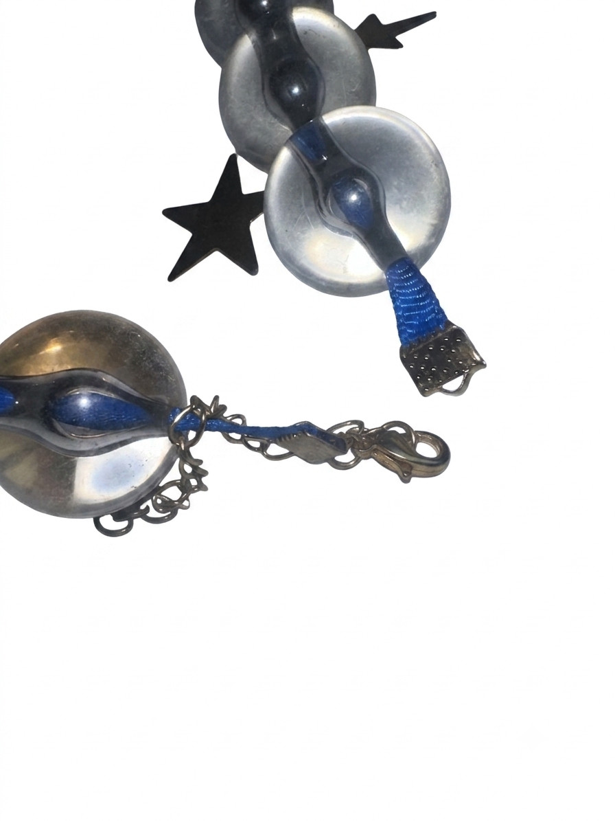 Star Charm Choker Necklace Clear Acrylic Beads Blue Ribbon Y2K Fashion Jewelry