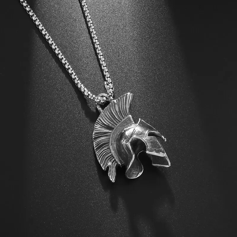 Men’s Fashion Jewelry Silver Ancient Greek Spartan Helmet Pendant Necklace 597