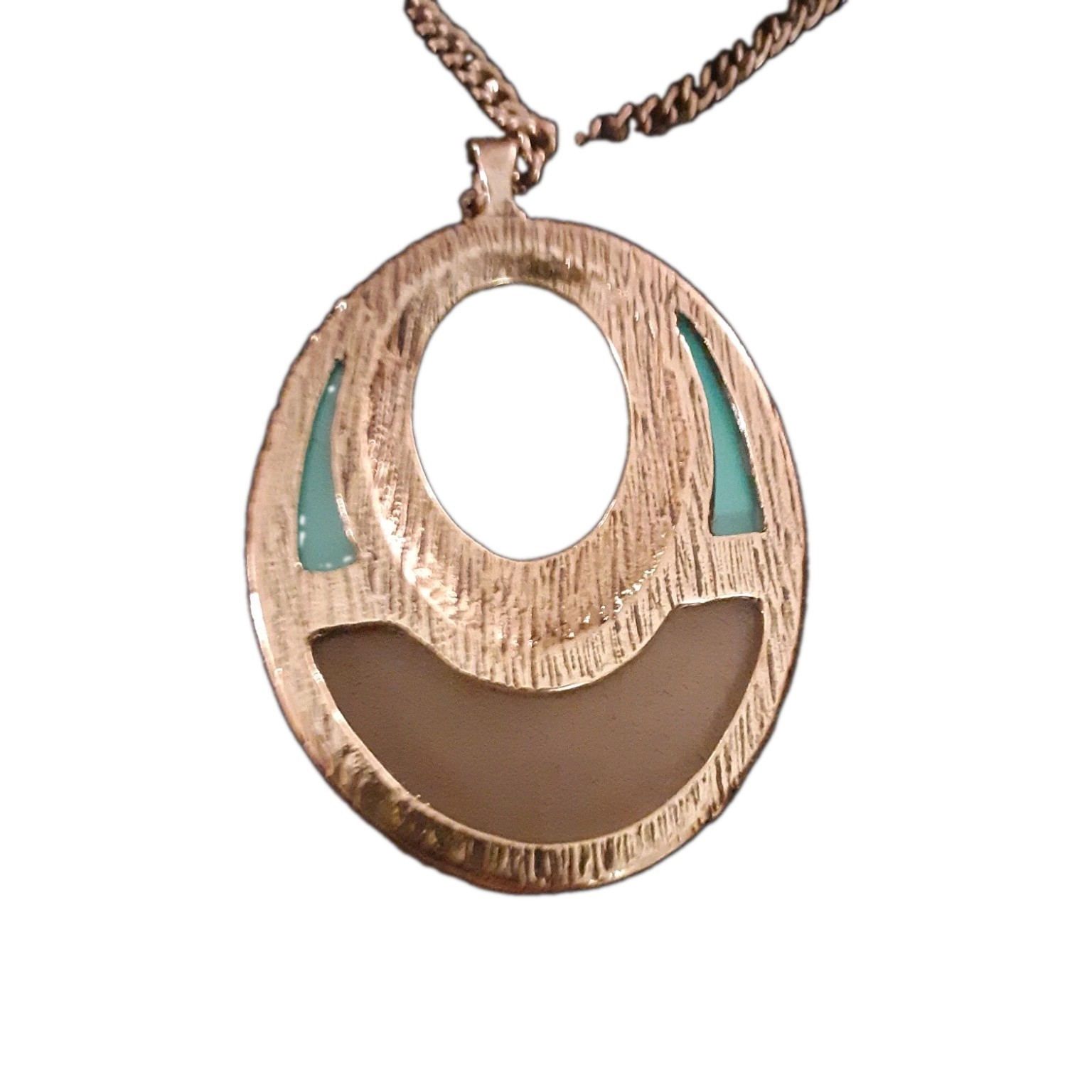Vintage Geometric Goldtone Enamel Pendant & Chain
