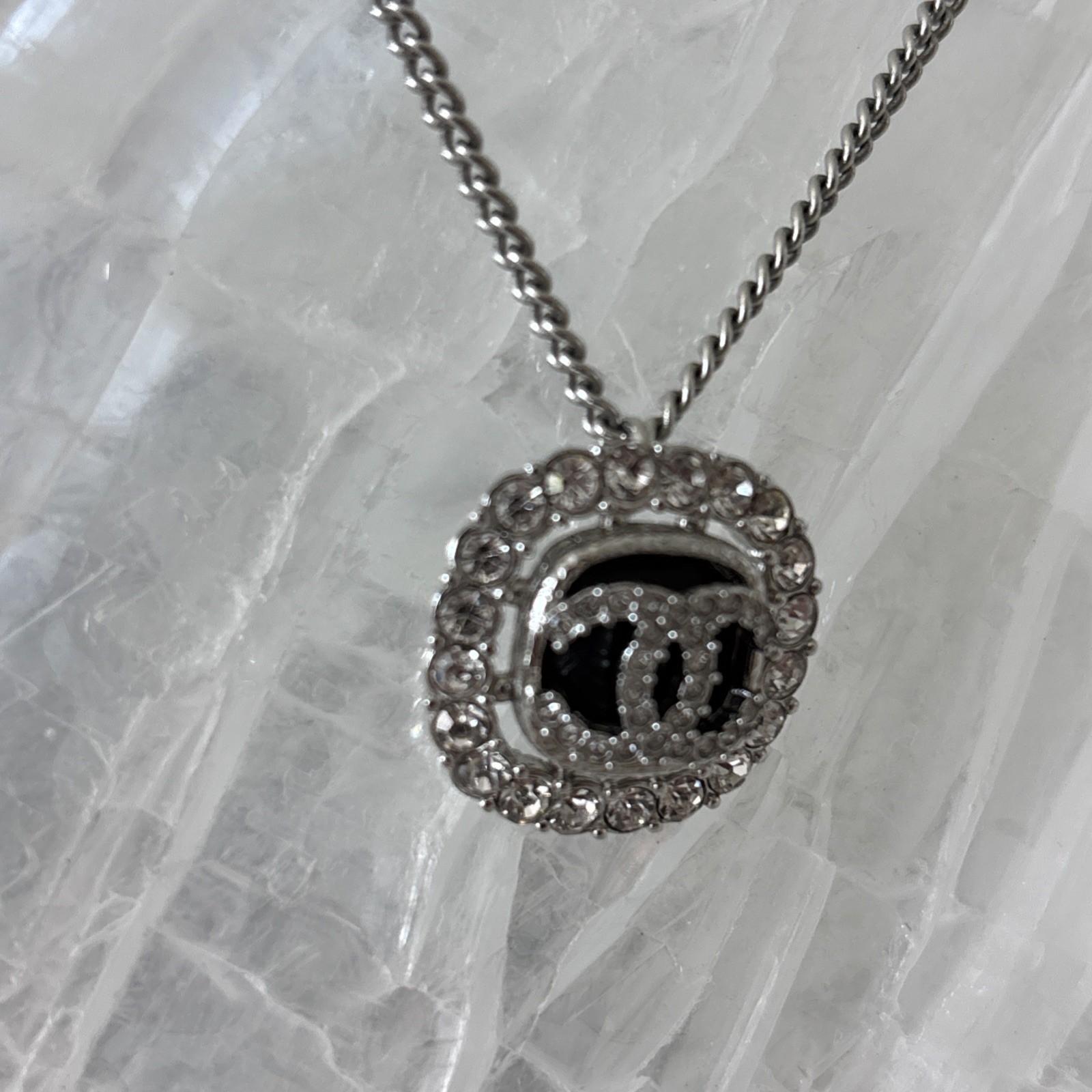 CHANEL Pendant CC Logo with Rhinestone Necklace – Excellent preowned.