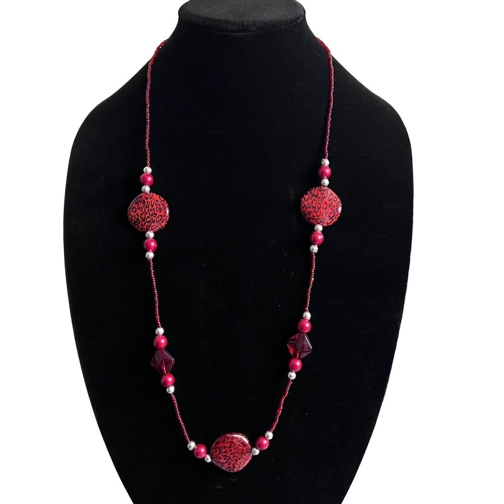 HANDMADE BURGUNDY OPERA NECKLACE 32 in
