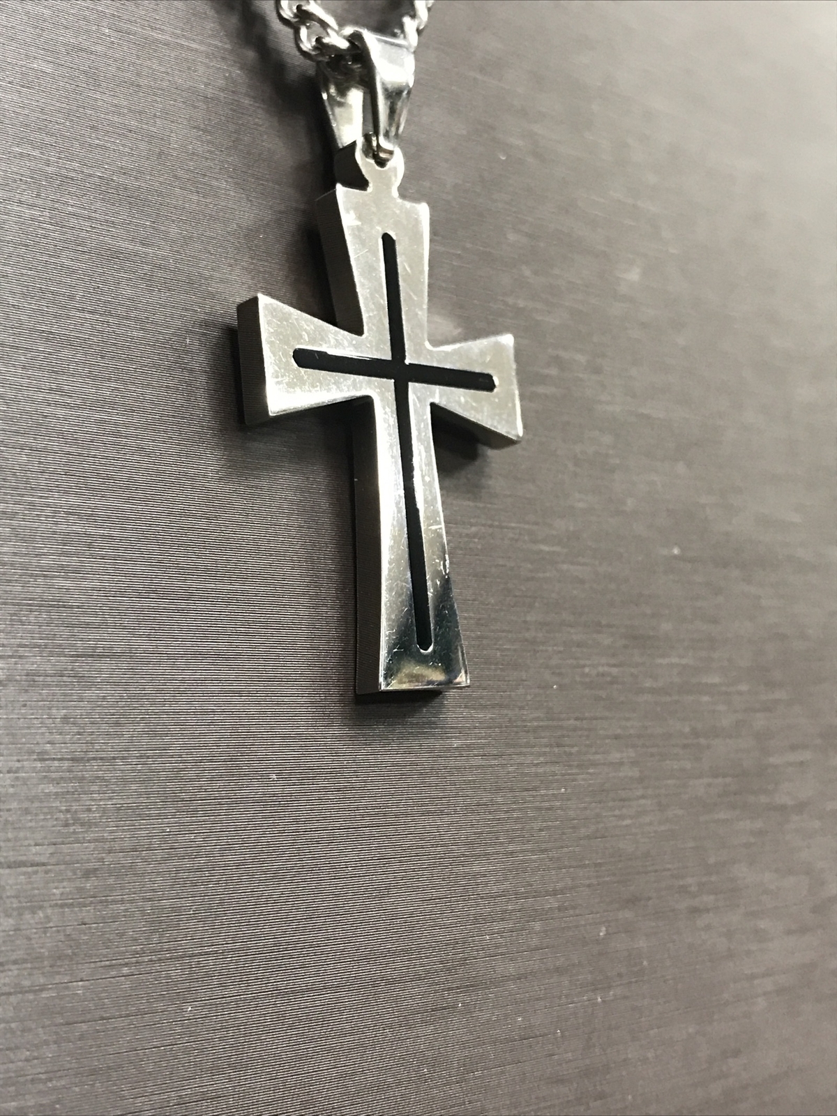 2” Black Enamel Cross With 3.75mm Wide 24” Necklace All Stainless Steel