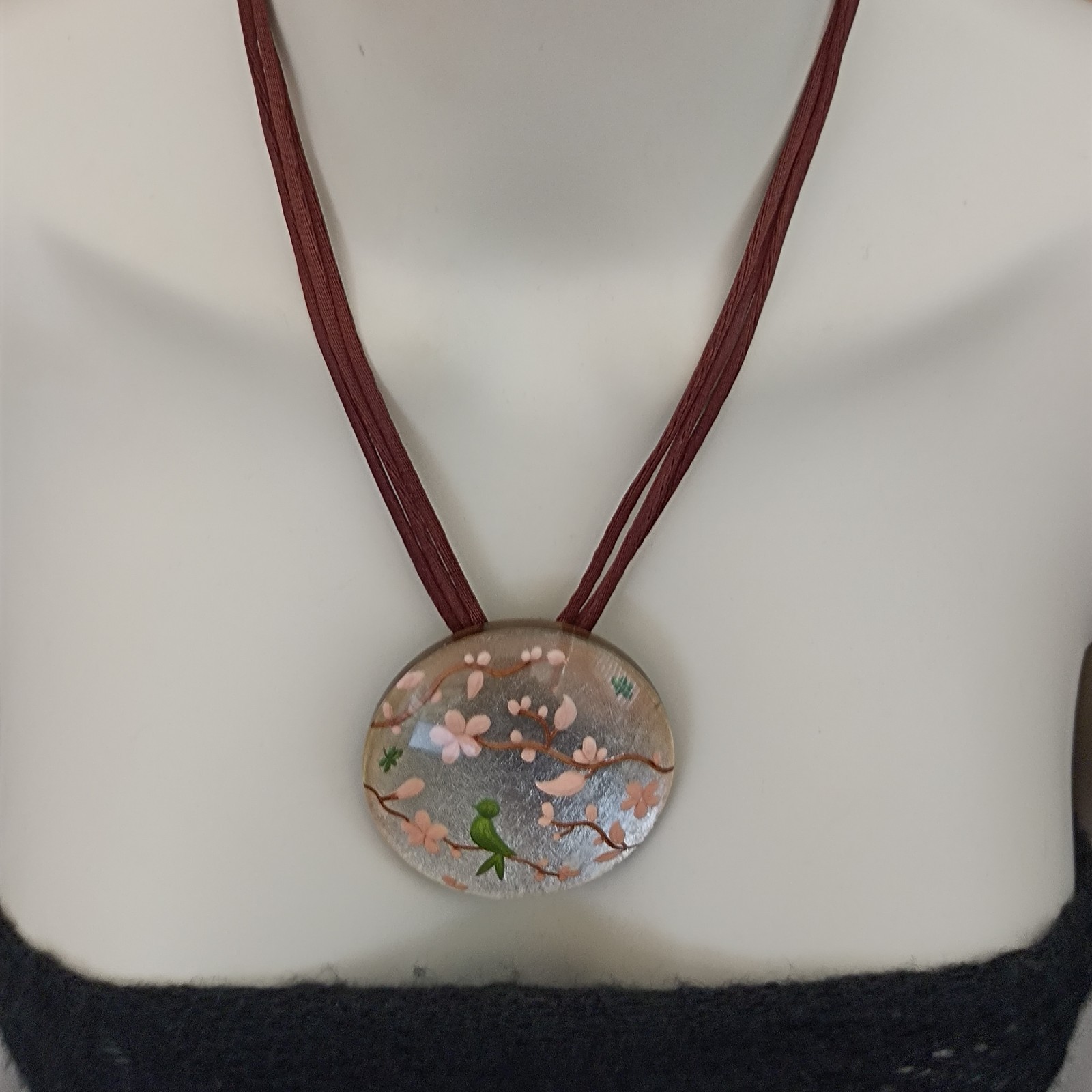 ZSISKA Necklace Oversized Resin Pendant Art Nouveau Inspired Botanical Whimsical