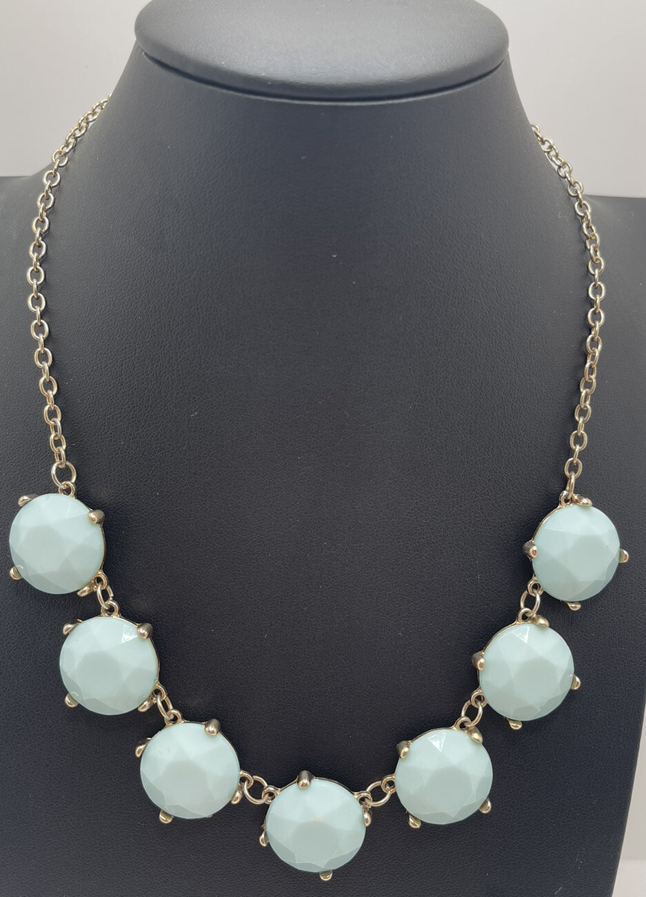 Round Light Blue Silver Tone Fashion Necklace 18″ Unmarked