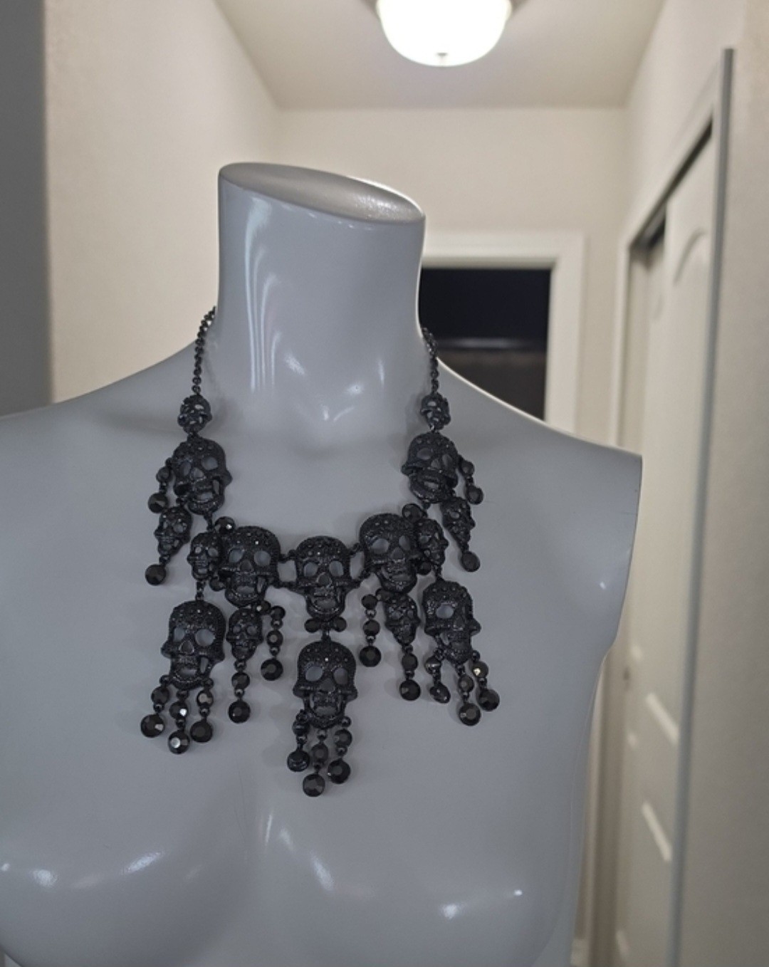 Skeleton Gunmetal Necklace Silver Tone Chain For Women
