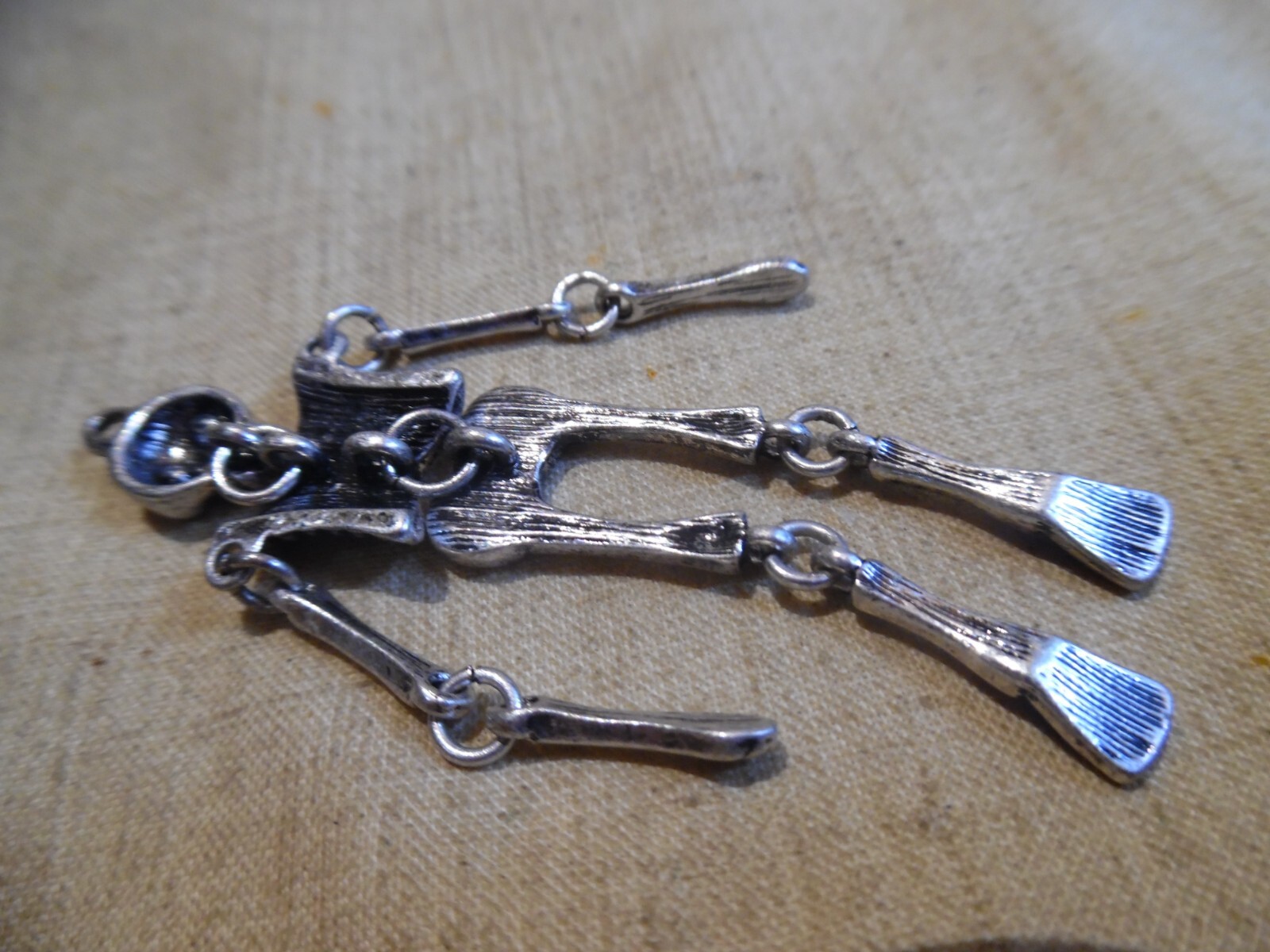 Articulated Skeleton Pendant Silver Color With Rhinestones