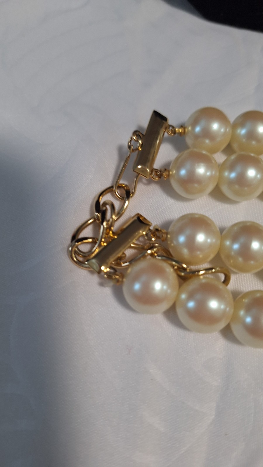 Layered Double Strand Ivory Simulated Pearl Bead Toggle Clasp Necklace