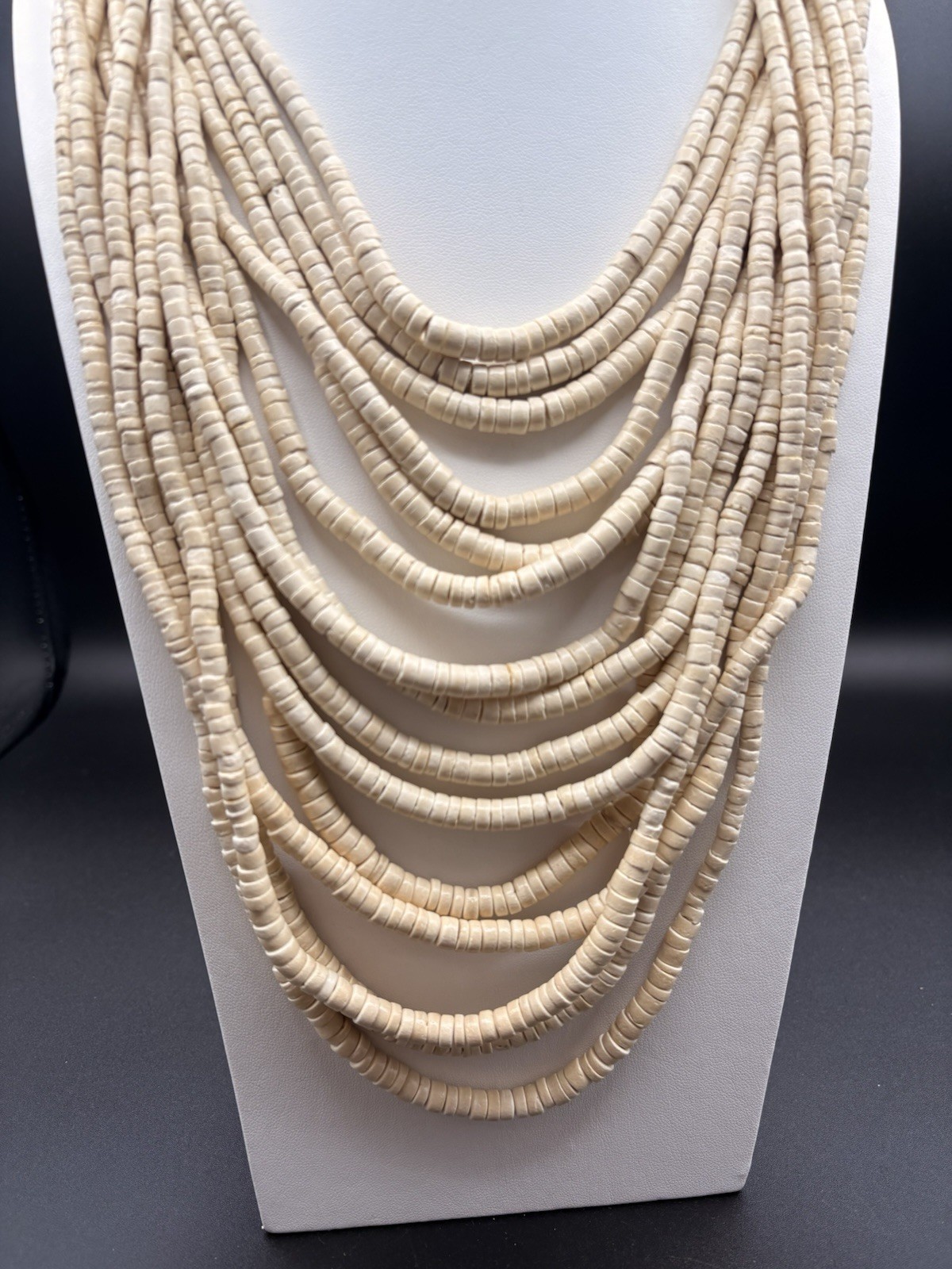 Natural Beauties 15-Strand Coconut Shell & Horn Beaded Necklace Ivory Hook