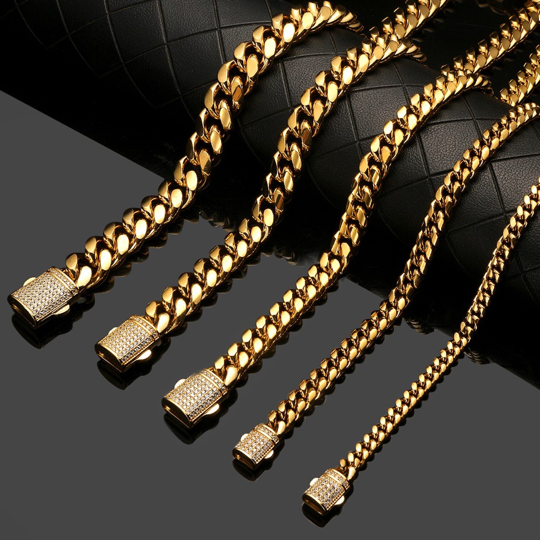 6mm-14mm Mens Miami Cuban Link Chain SOLID Stainless Steel Necklace or Bracelet
