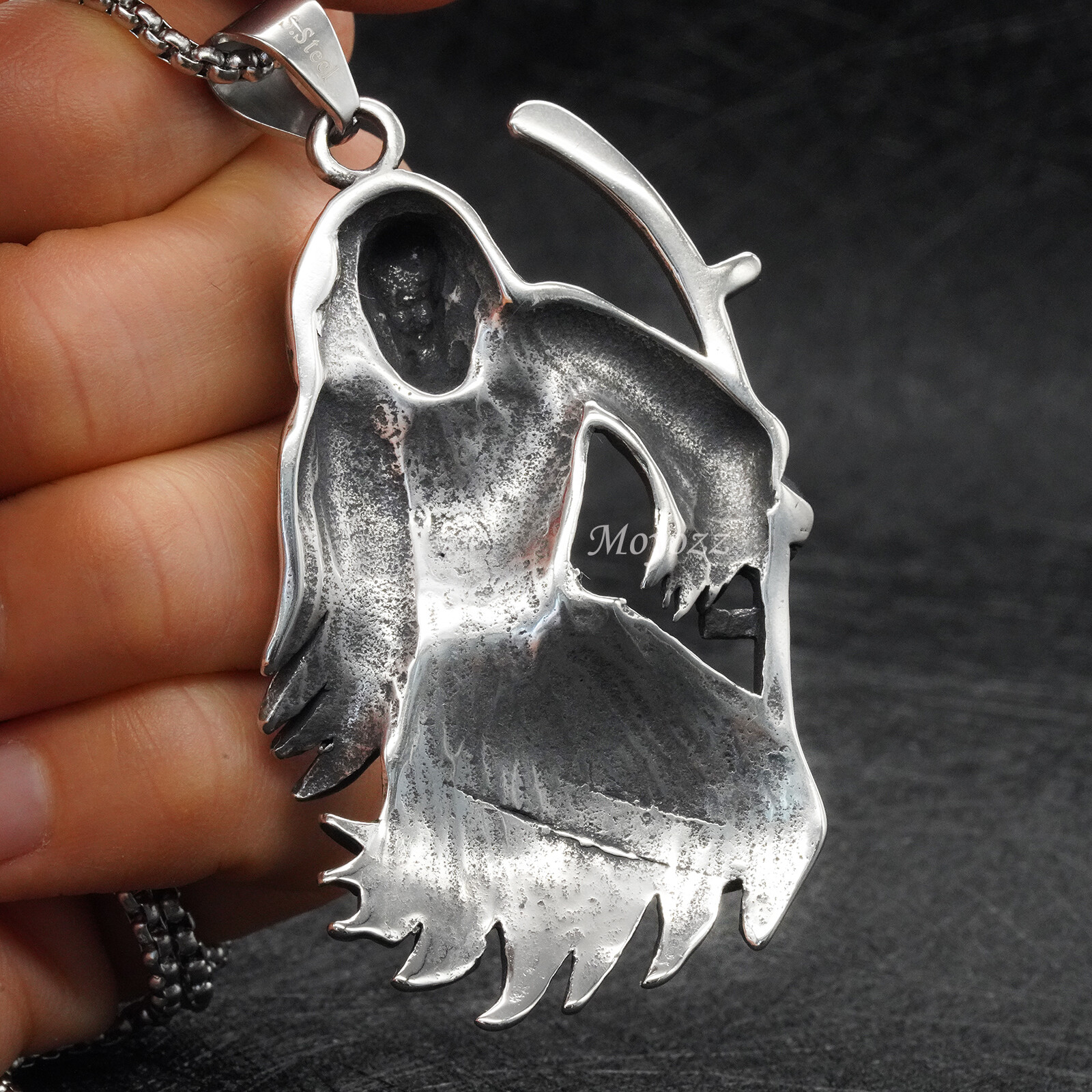 Goth Mens Biker Skull Grim Reaper Death Pendant Necklace Stainless Steel