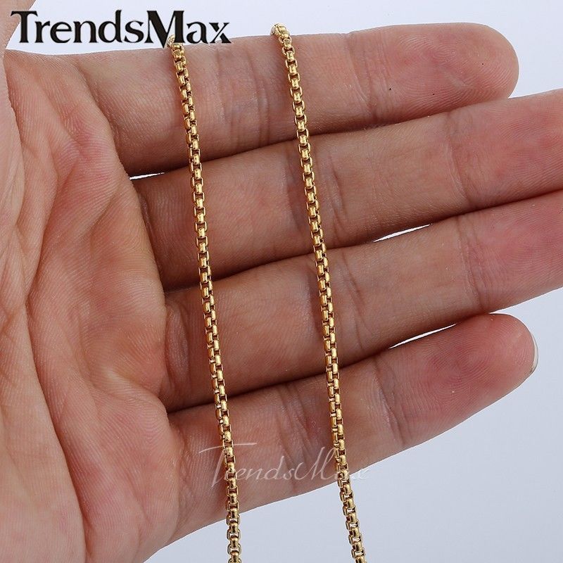 1/2Pcs 2mm Thin Box Link Gold Plated Stainless Steel Chain Necklace for Pendant