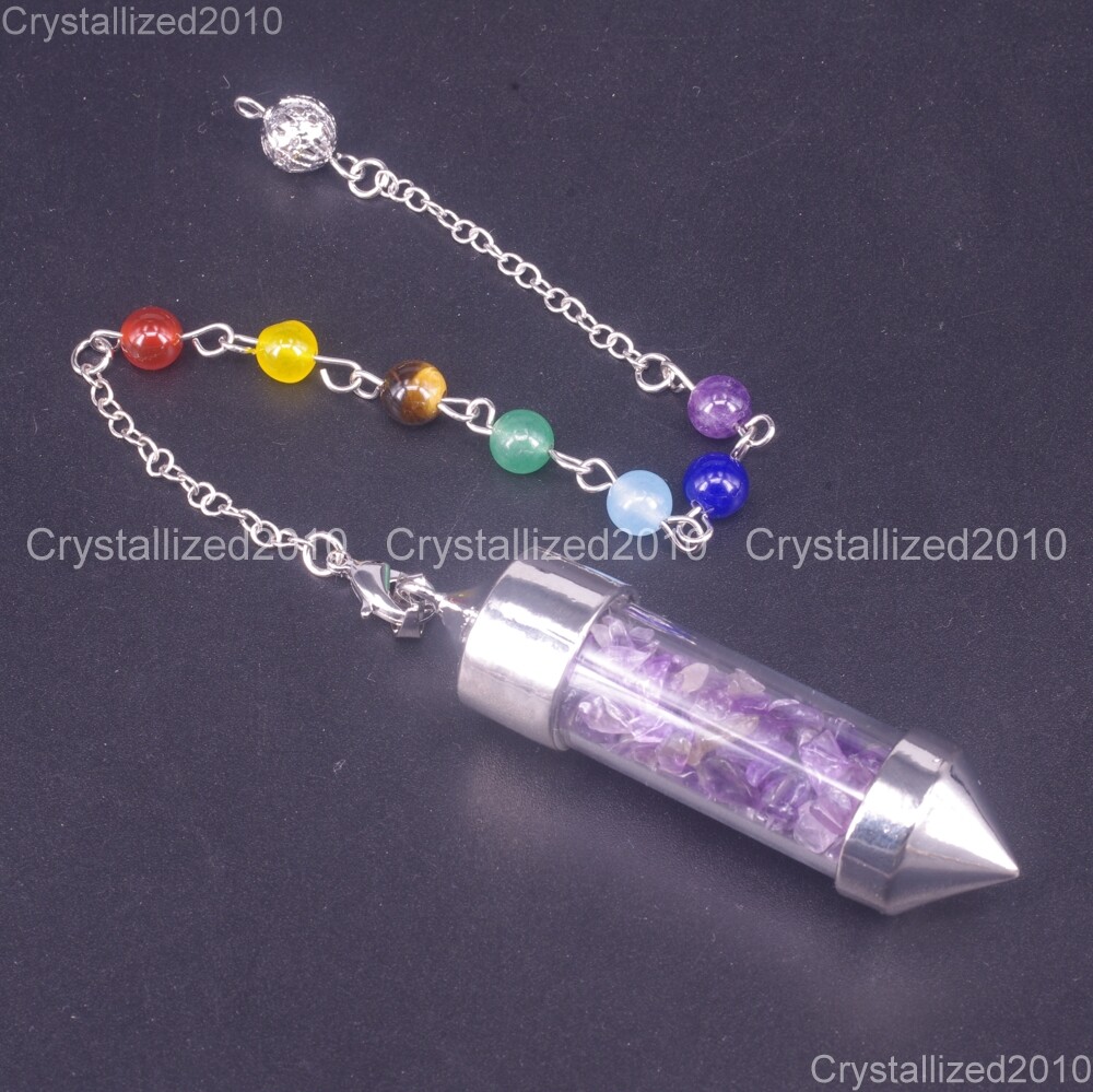 Natural Gemstones Wishing Pendulum Pointed Reiki Chakra Chip Beads Pendant