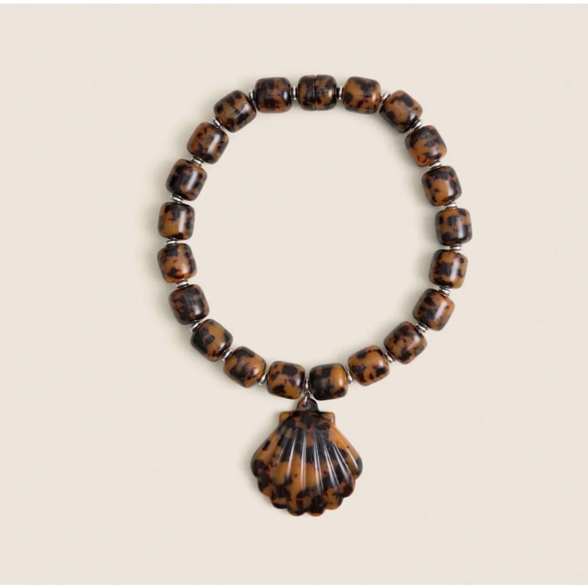 Julietta Asty Necklace Resin Beads Shell Pendant Brown Tortoise Magnetic Clasp