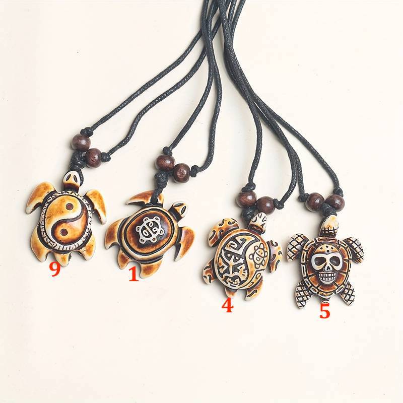 Brown Resin Wood Pendant Necklace Carved Lucky Wise Sea Turtle Marine Art 🇺🇸