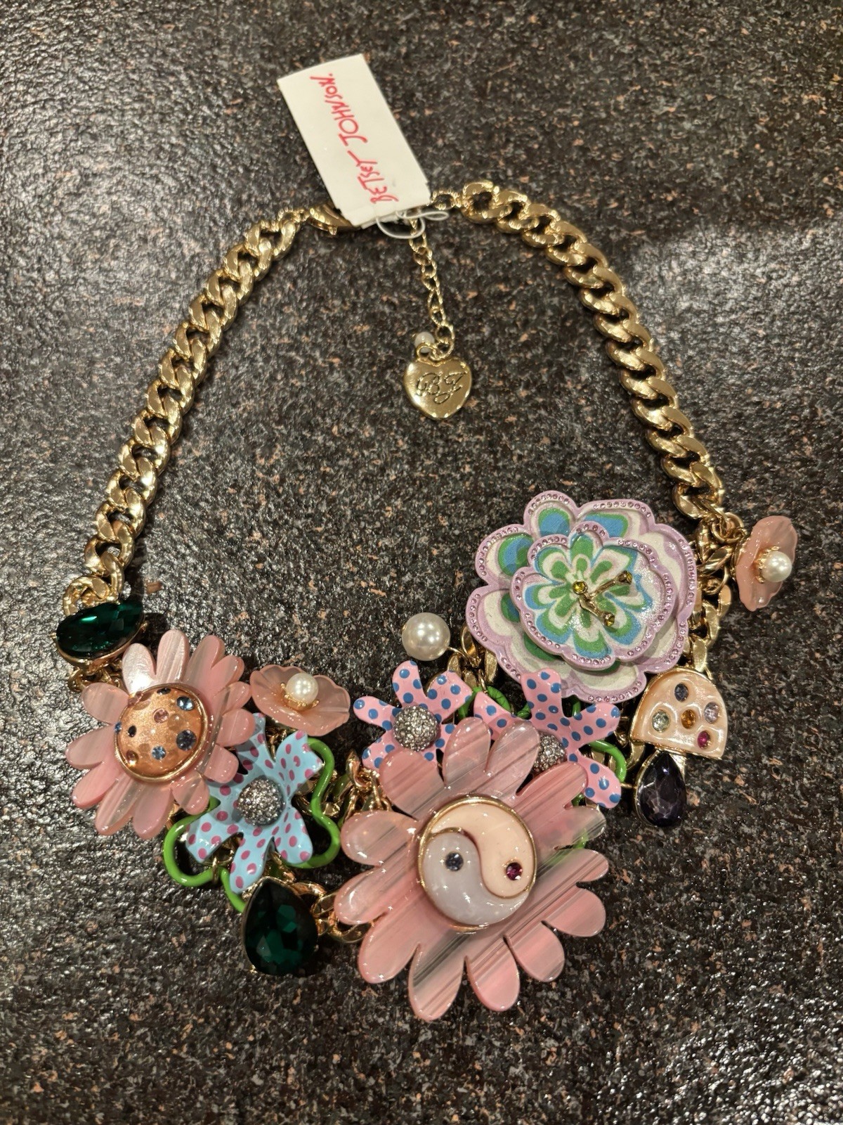 NWT Betsey Johnson Floral Flower Bib Statement Necklace