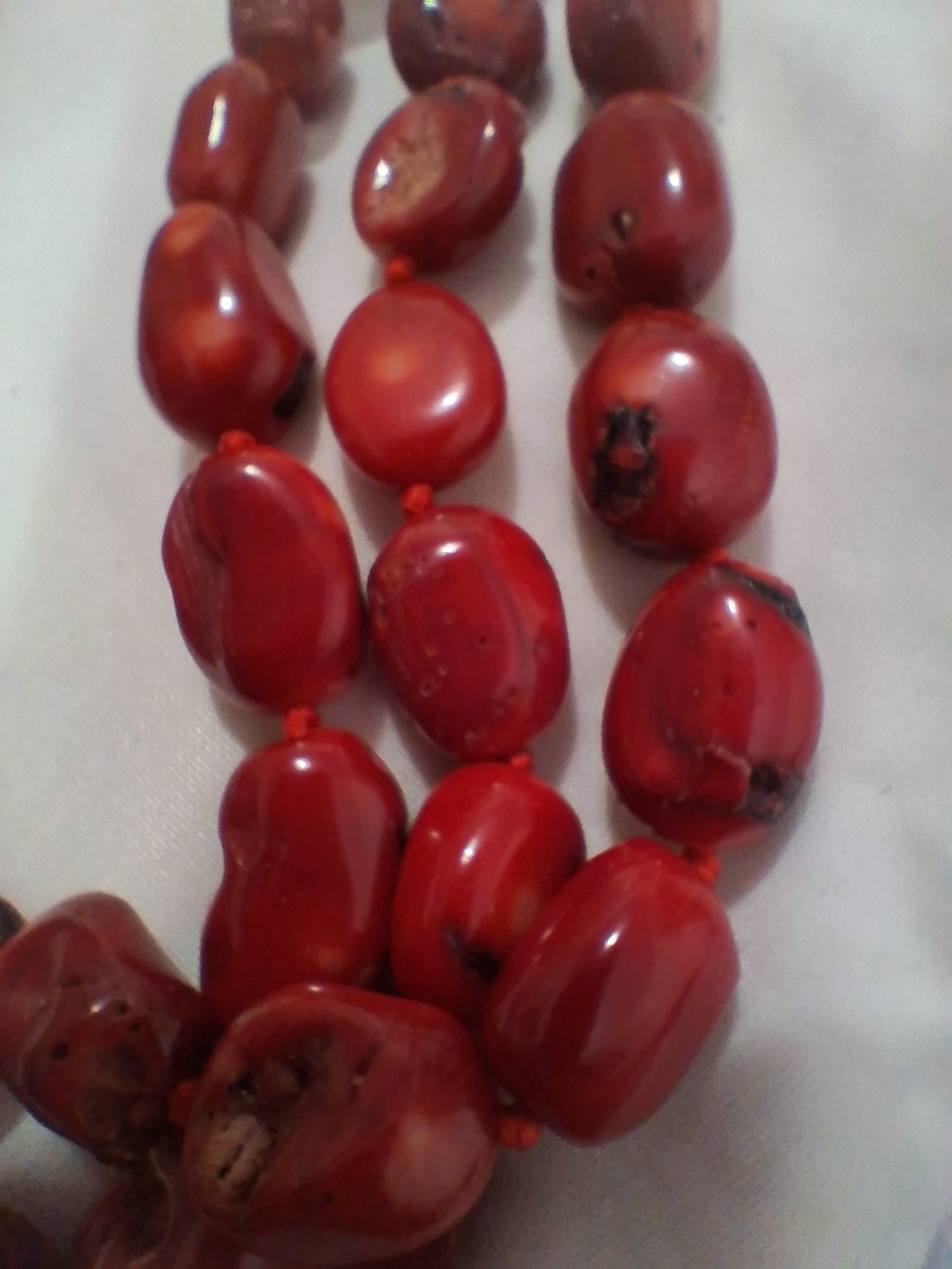 Red Coral Triple Strand Statement Necklace
