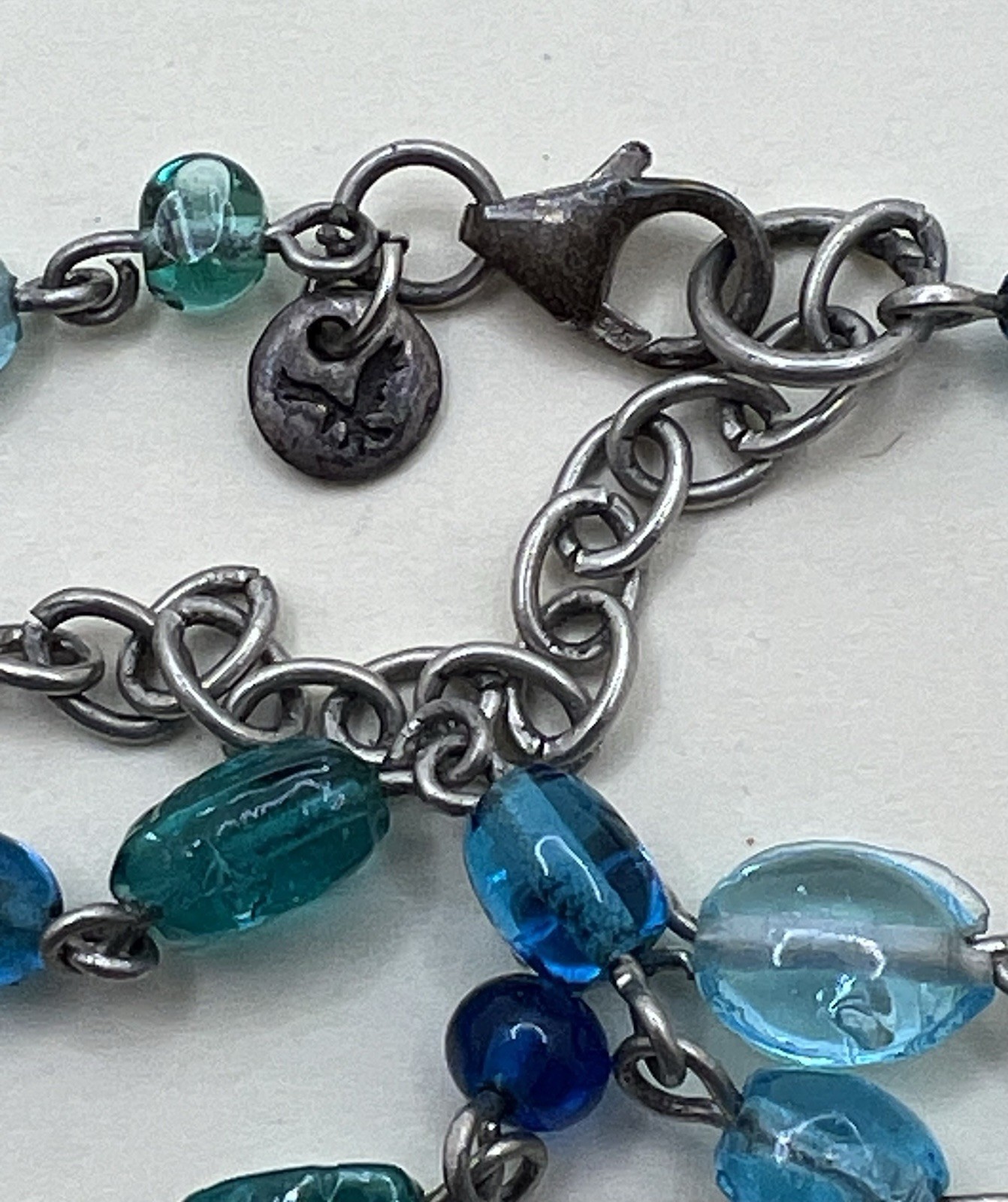 AEO American Eagle Outfitters 925 S.S. Long Necklace Shades Of Blue & Green