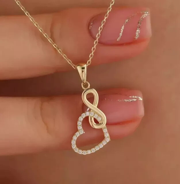 14K Yellow Gold Plated 2Ct Round Cut Simulated Diamond Infinity Heart Pendant