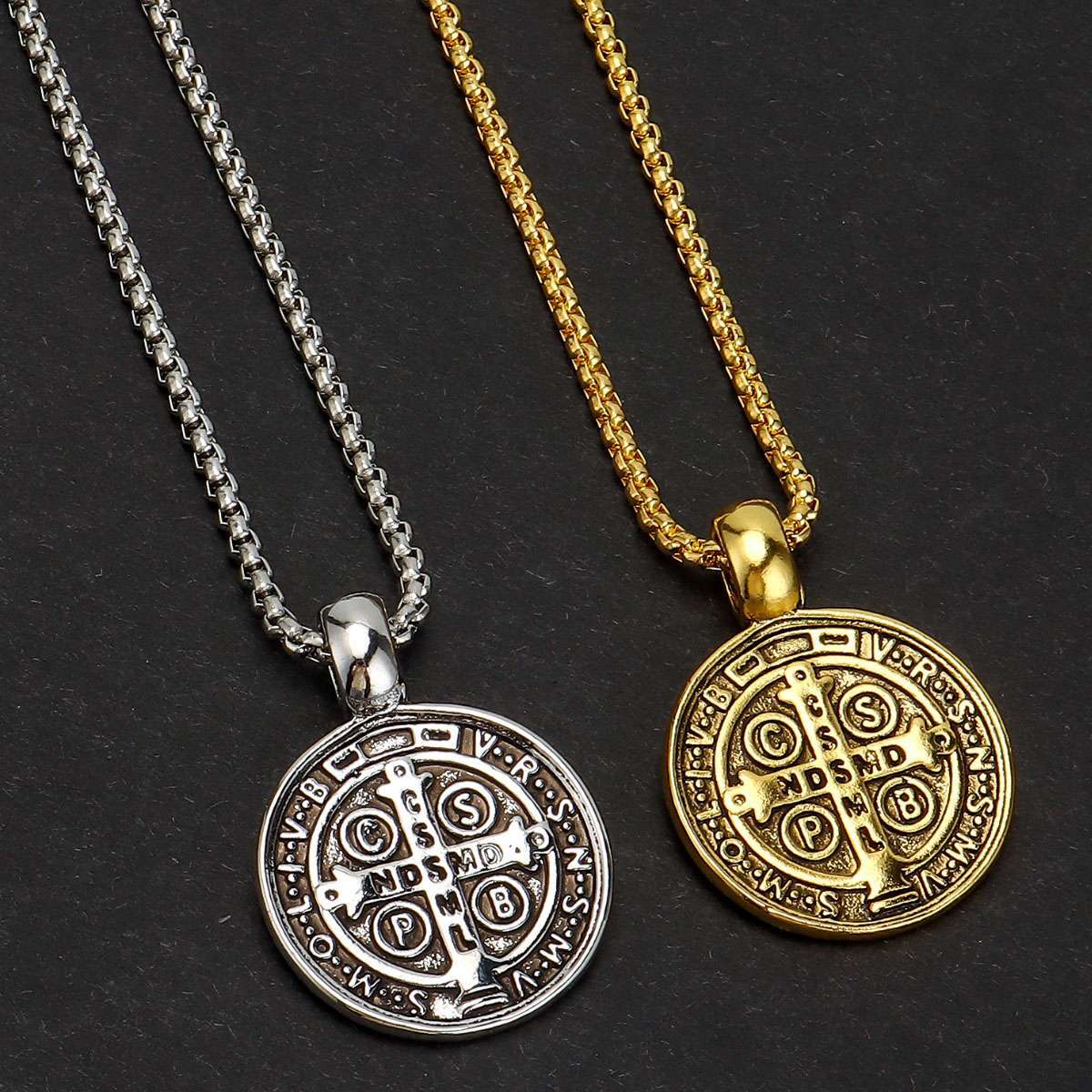 Saint St Benedict Medal Necklace Pendant Stainless Steel Crucifix Cross Exorcism